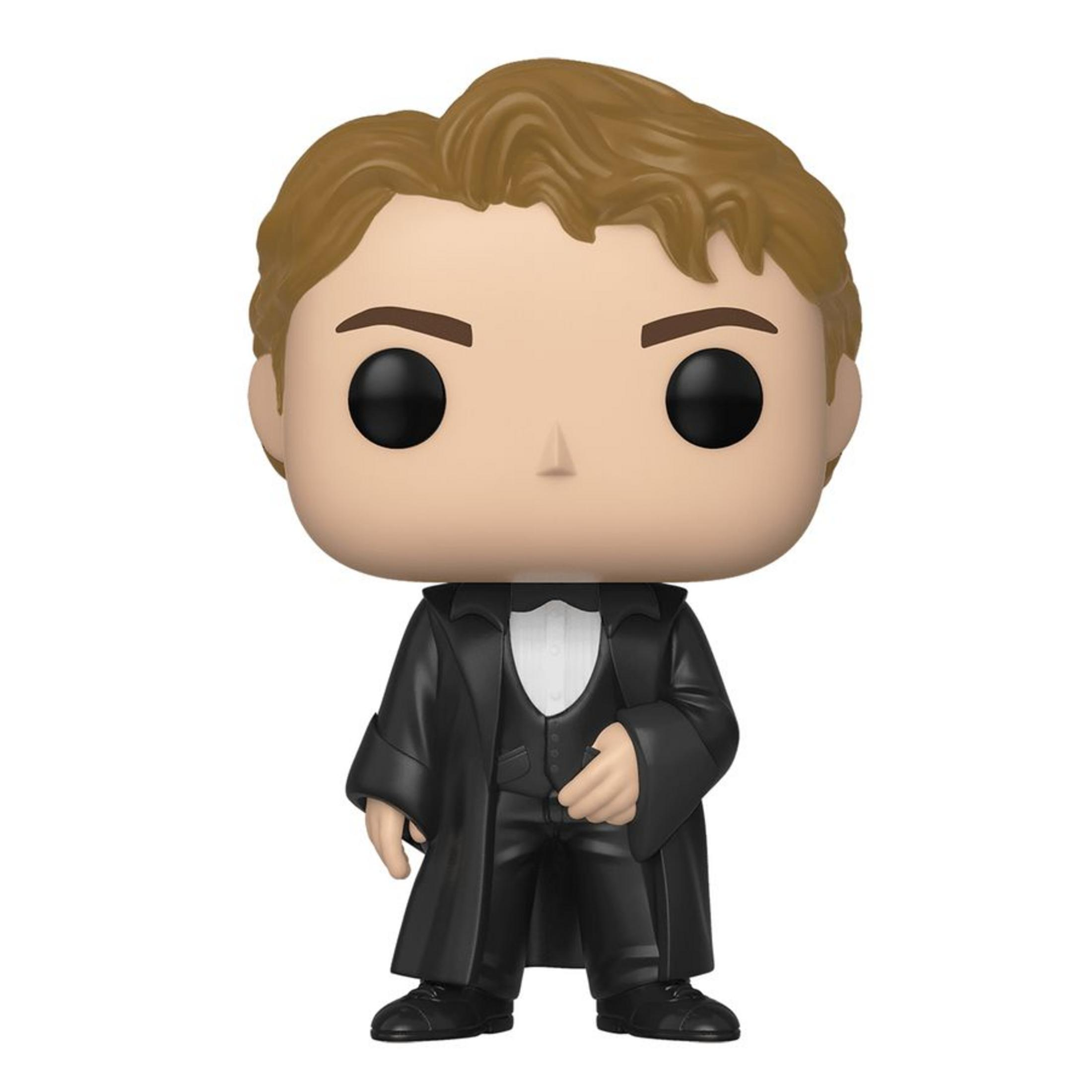 Eine Vinylfigur eines Mannes mit braunem Haar und schwarzem Anzug.