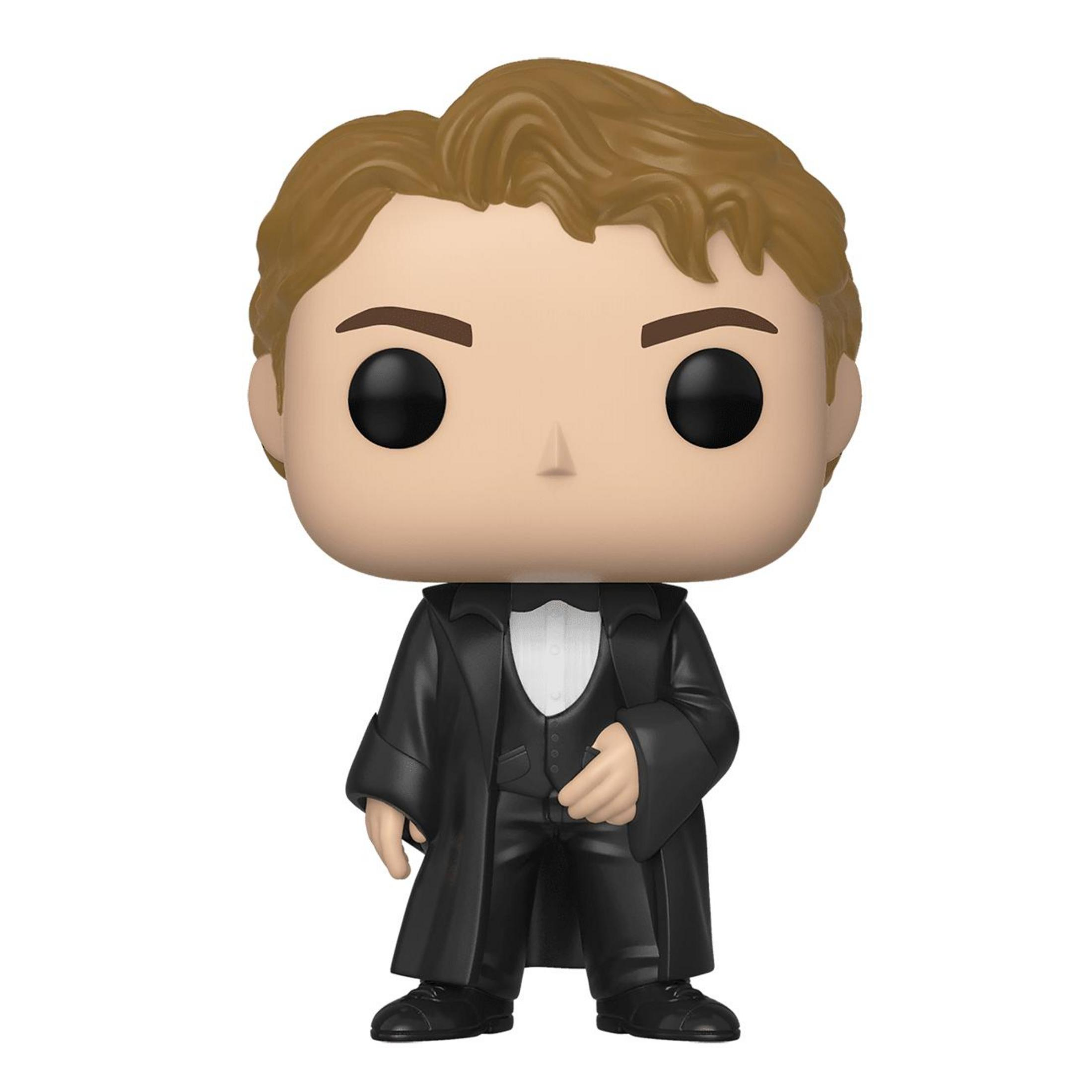 Ein Funko Pop-Charakter trägt einen schwarzen Anzug mit weißem Hemd und Fliege.