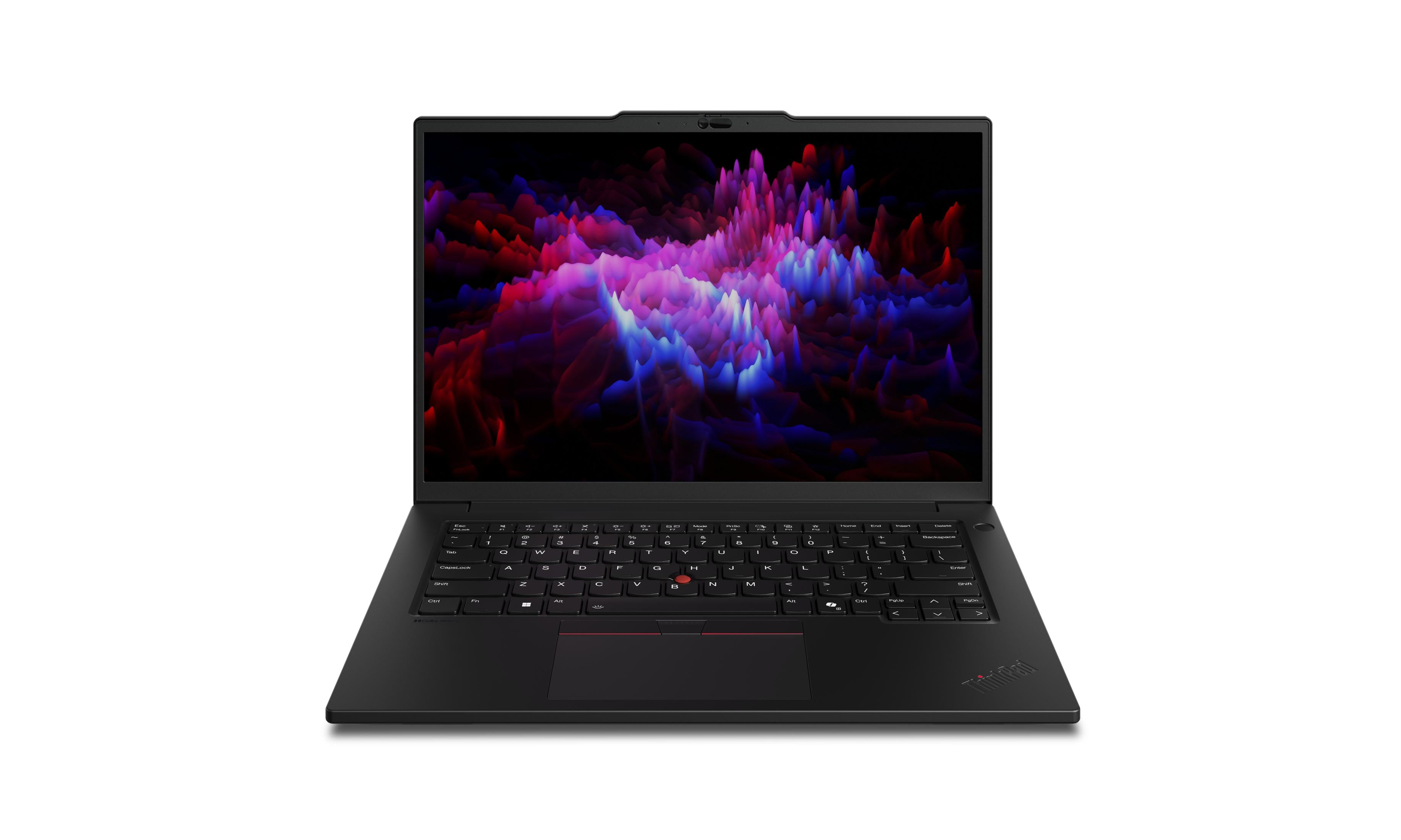 Schwarzer Laptop mit lebendiger, abstrakter Desktop-Hintergrundgrafik.