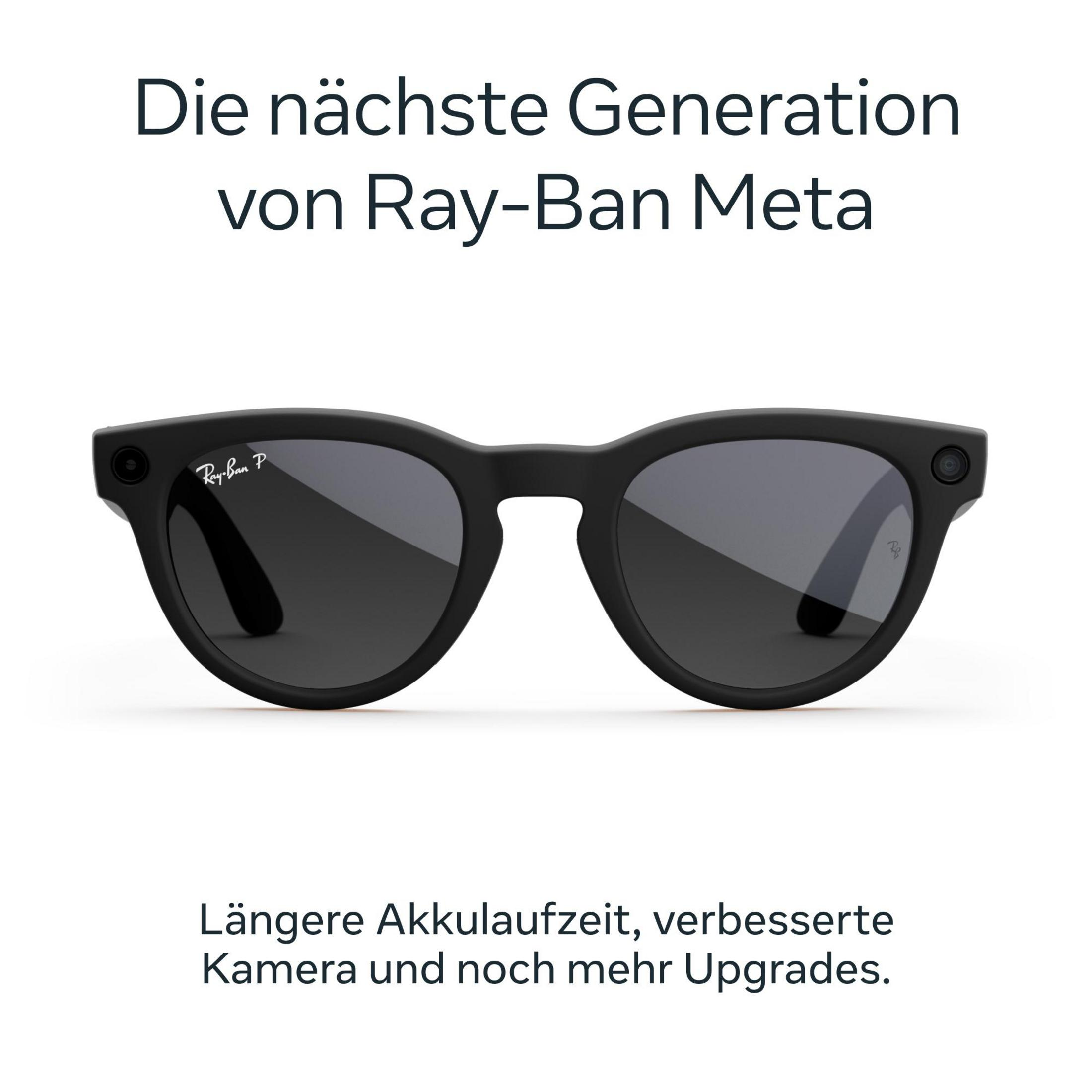 Occhiali intelligenti Ray-Ban Meta neri con fotocamere e logo.