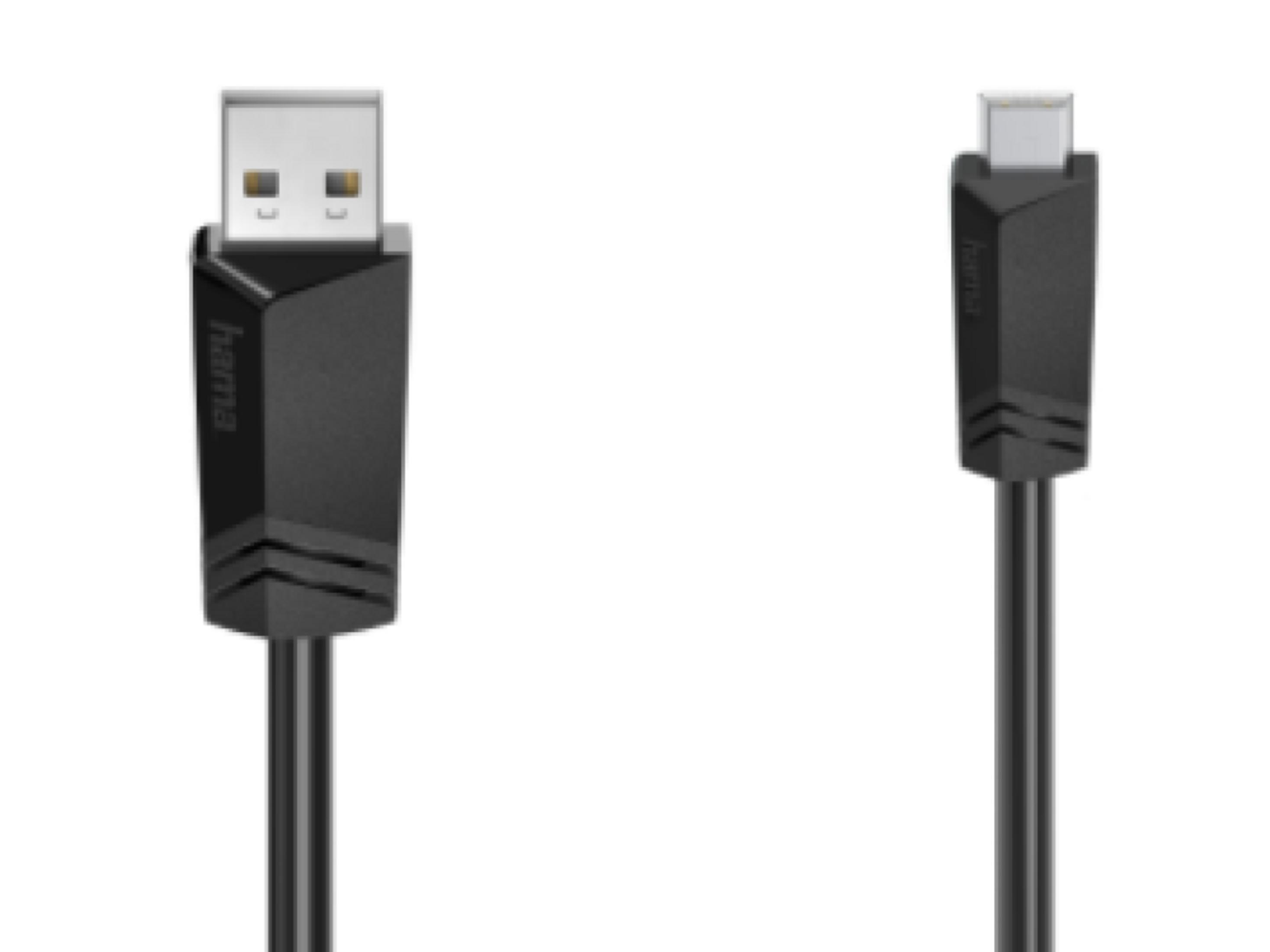 Un cavo USB-C a USB-A nero con logo Hama su sfondo bianco.