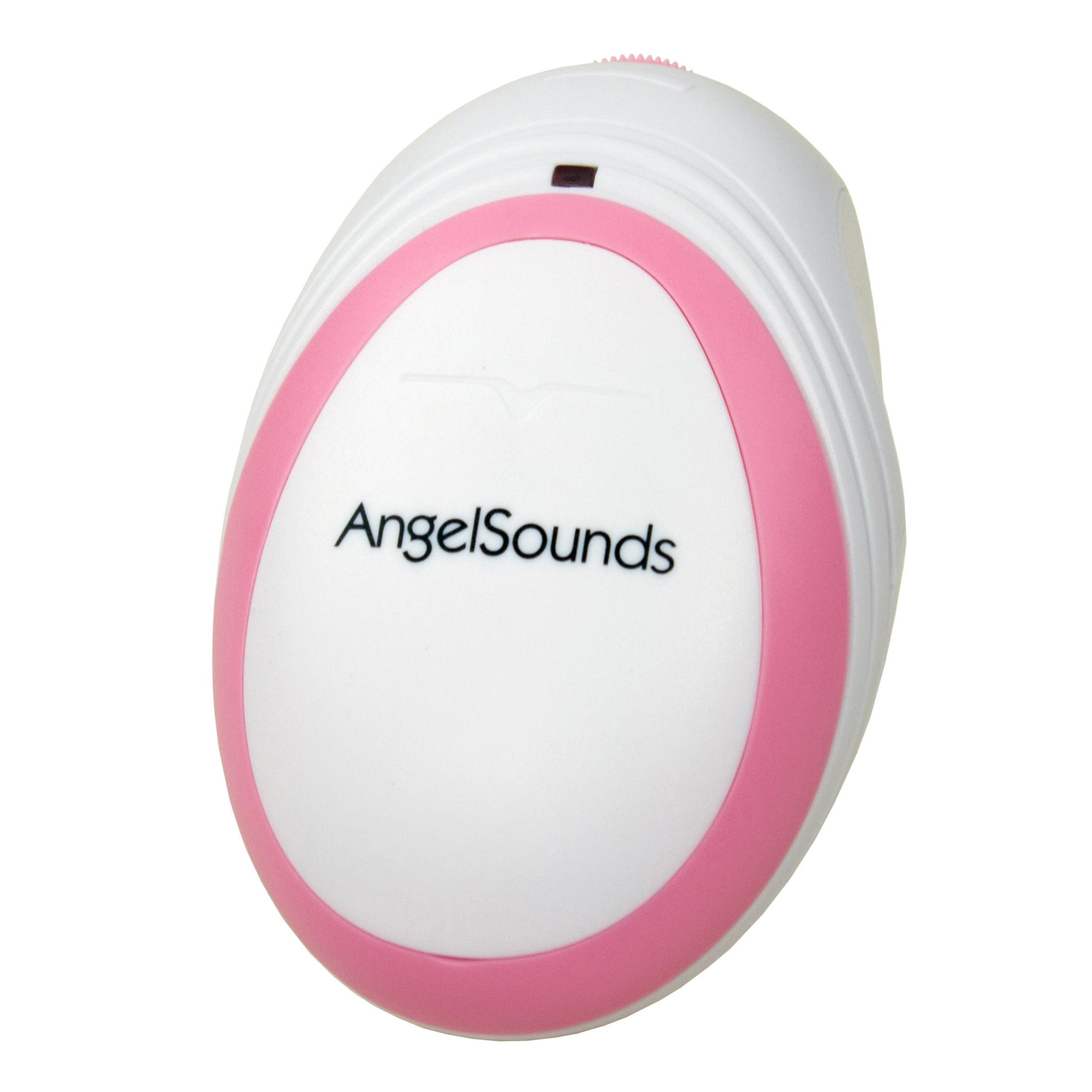 Ein weißes Gerät mit rosa Rand, auf dem AngelSounds steht.