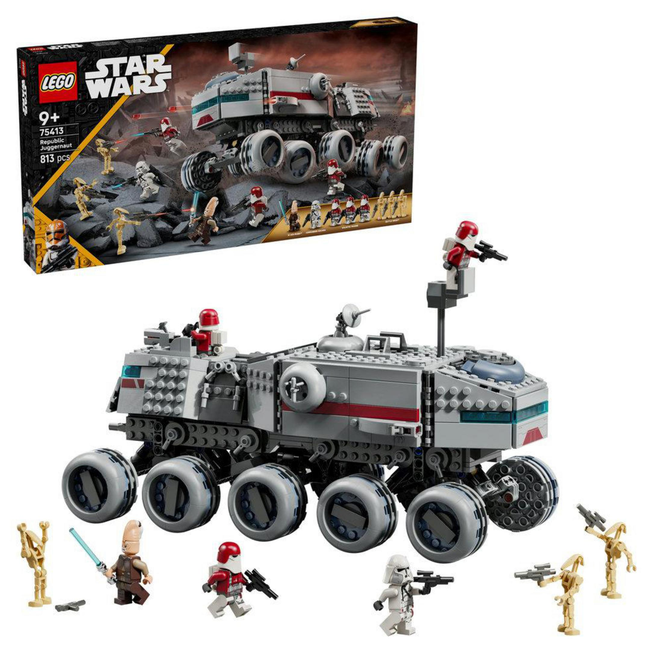 Set LEGO Star Wars con veicolo Juggernaut della Repubblica e minifigure.