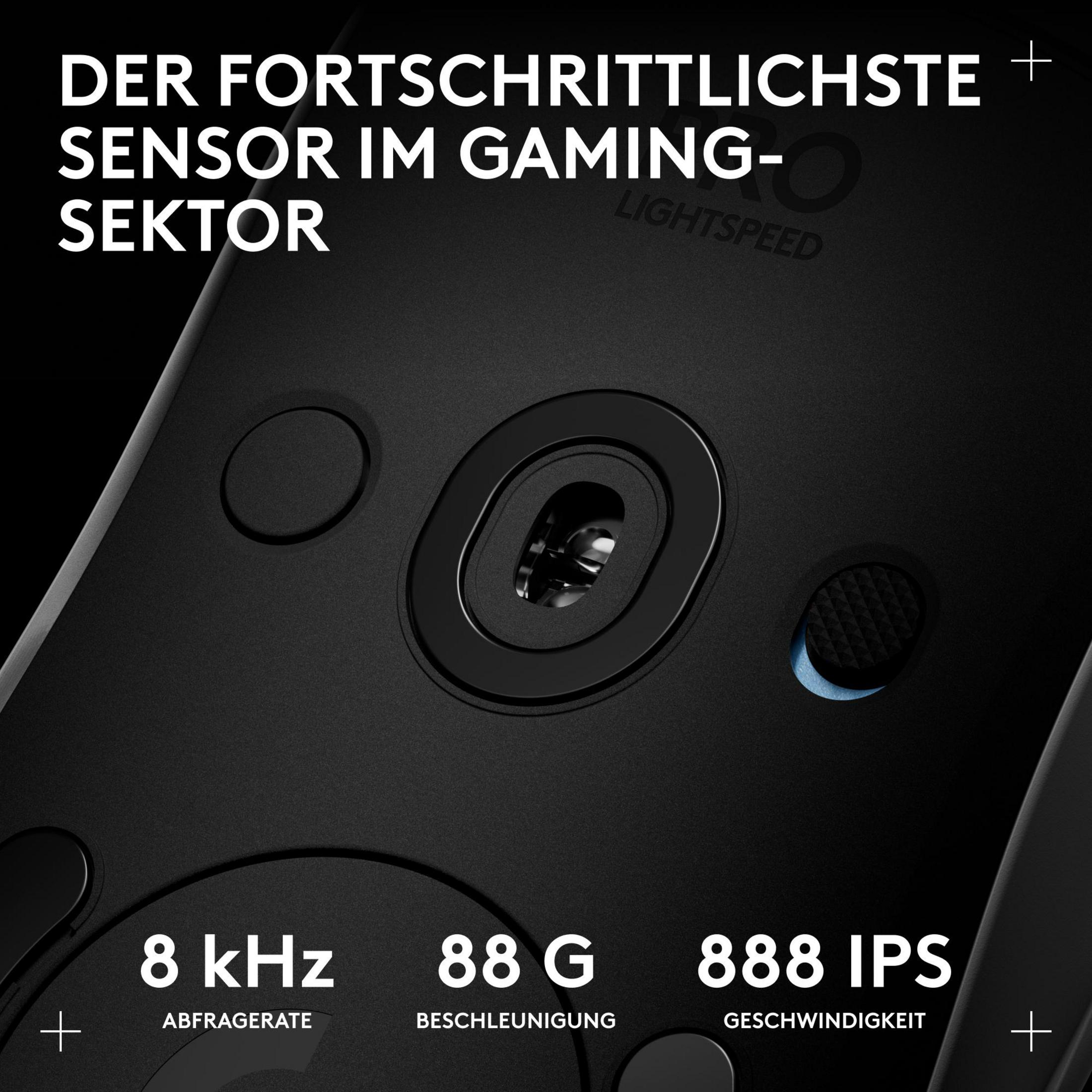Mouse da gaming nero con testo: "IL SENSORE PIÙ AVANZATO NEL GAMING" e specifiche.