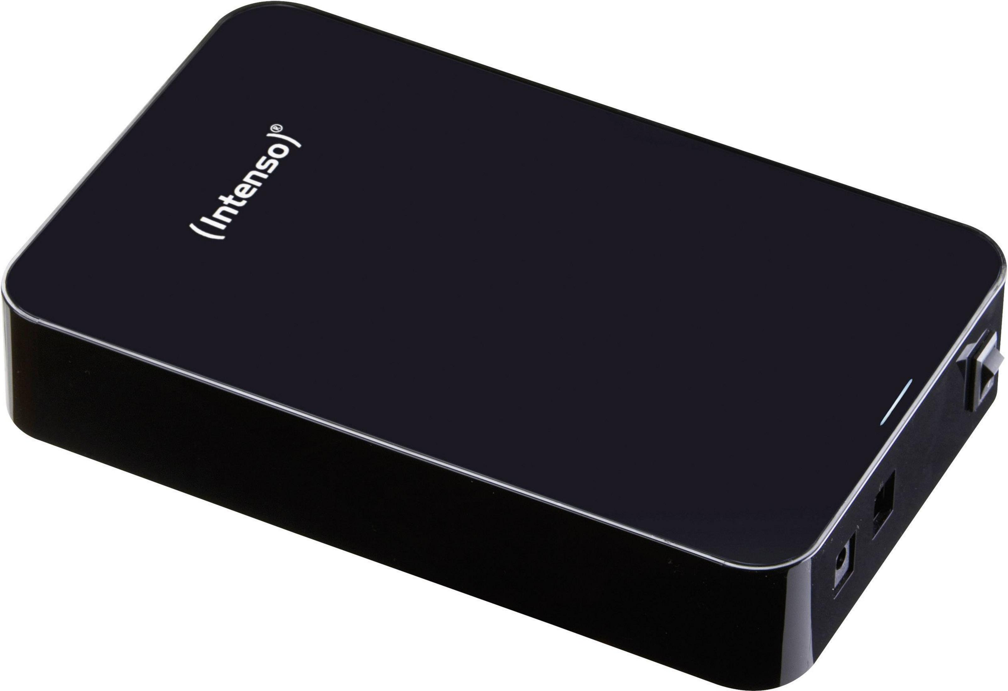 Disco esterno nero con logo (Intenso) e porte.