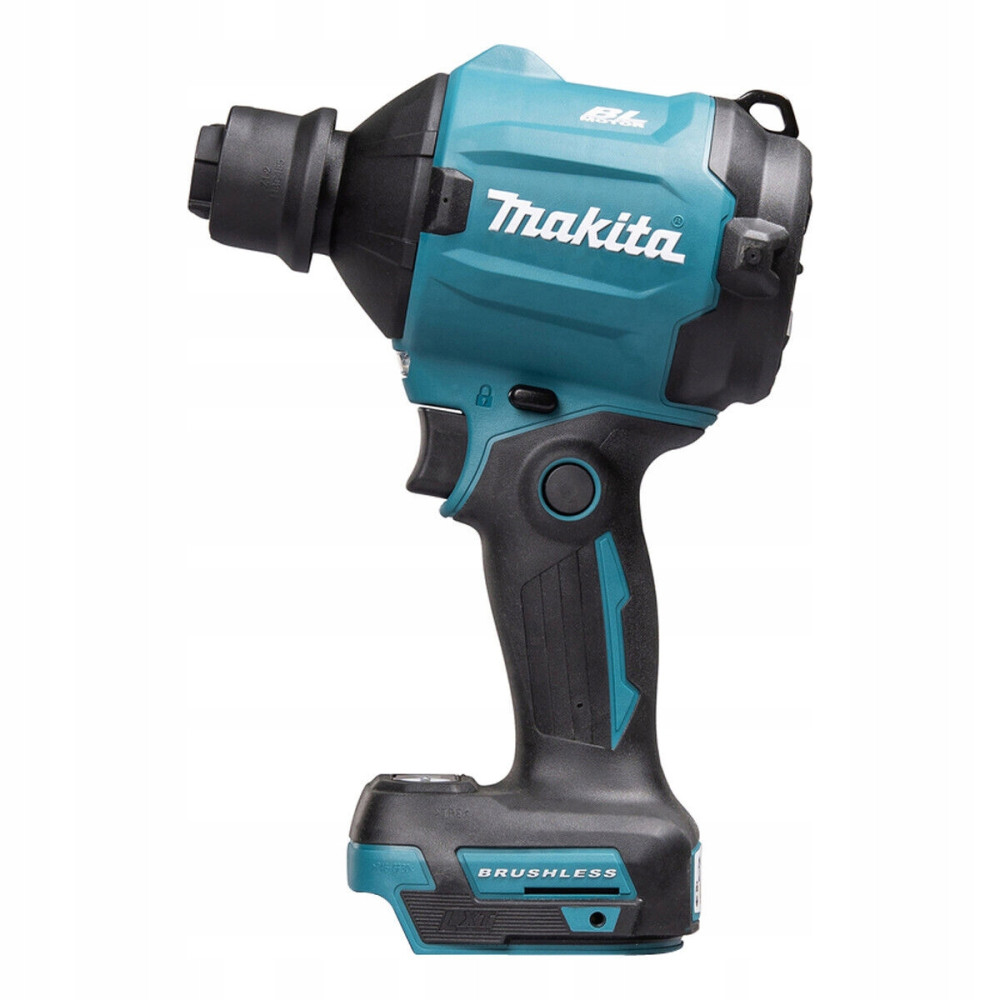 Ein tealfarbener Makita Schlagschrauber mit schwarzem Griff und Akku.