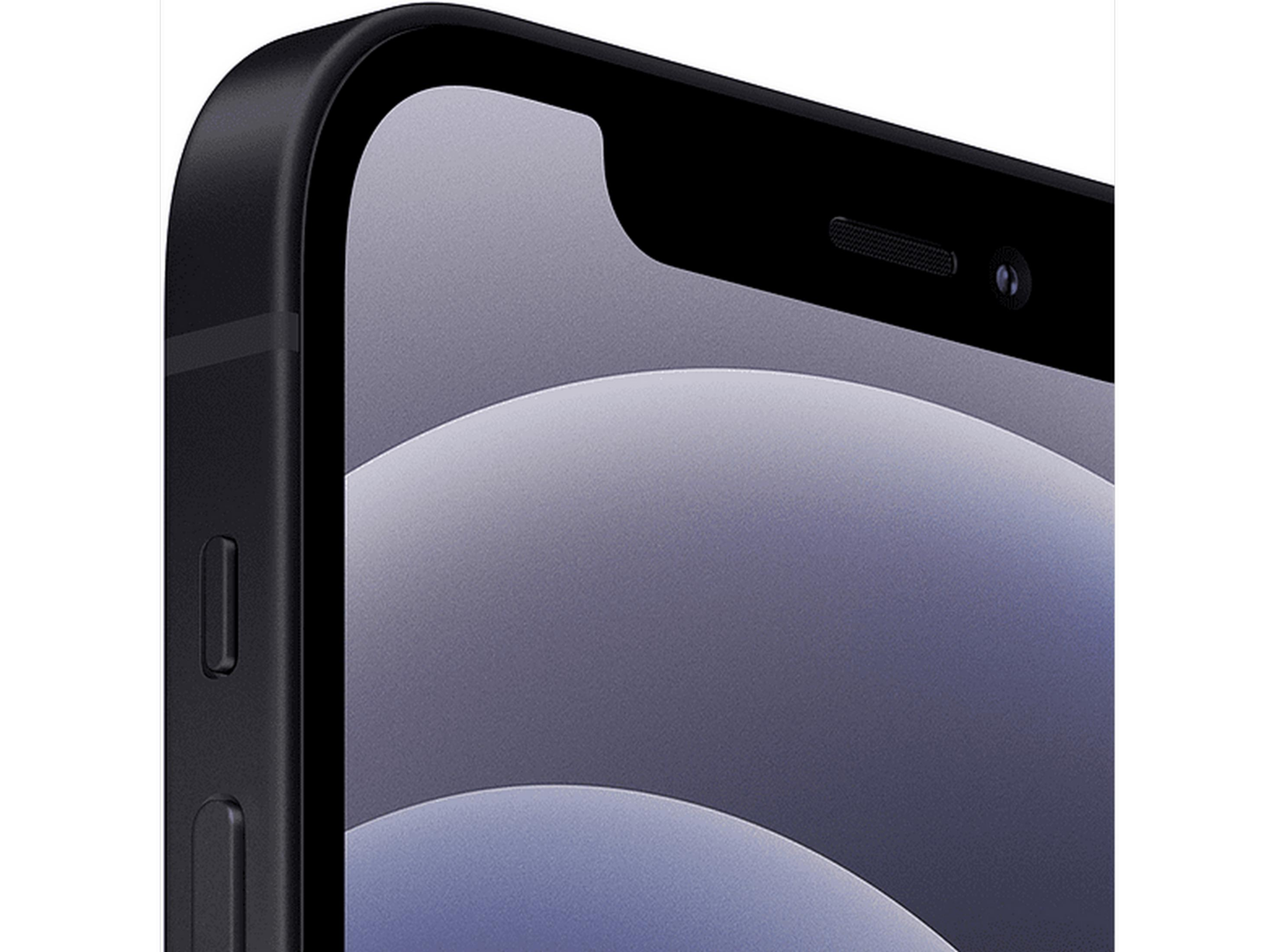 Primo piano della parte superiore di un iPhone nero con schermo e griglia altoparlante.
