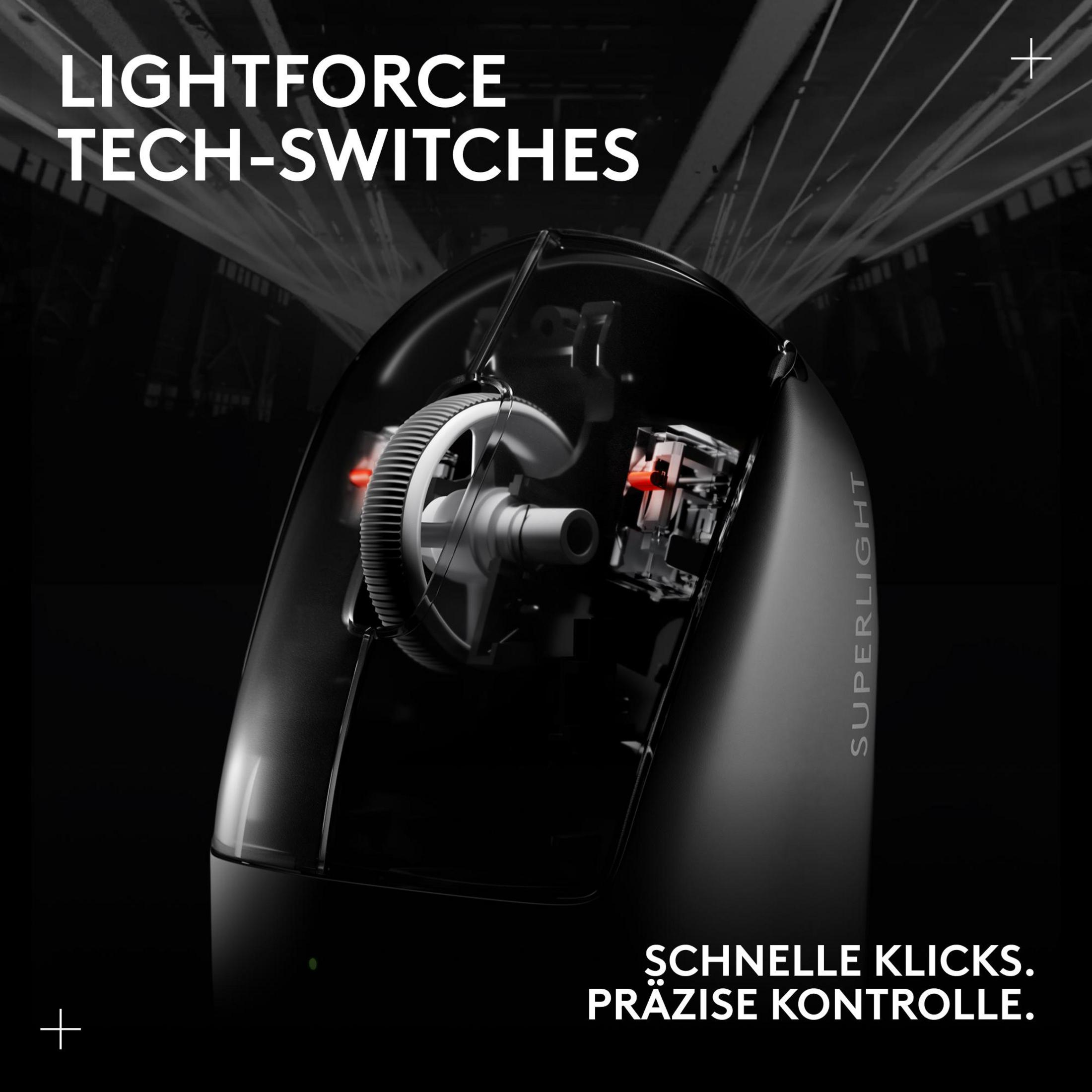 Primo piano di un mouse per computer trasparente che mostra meccanismi interni e luce rossa.