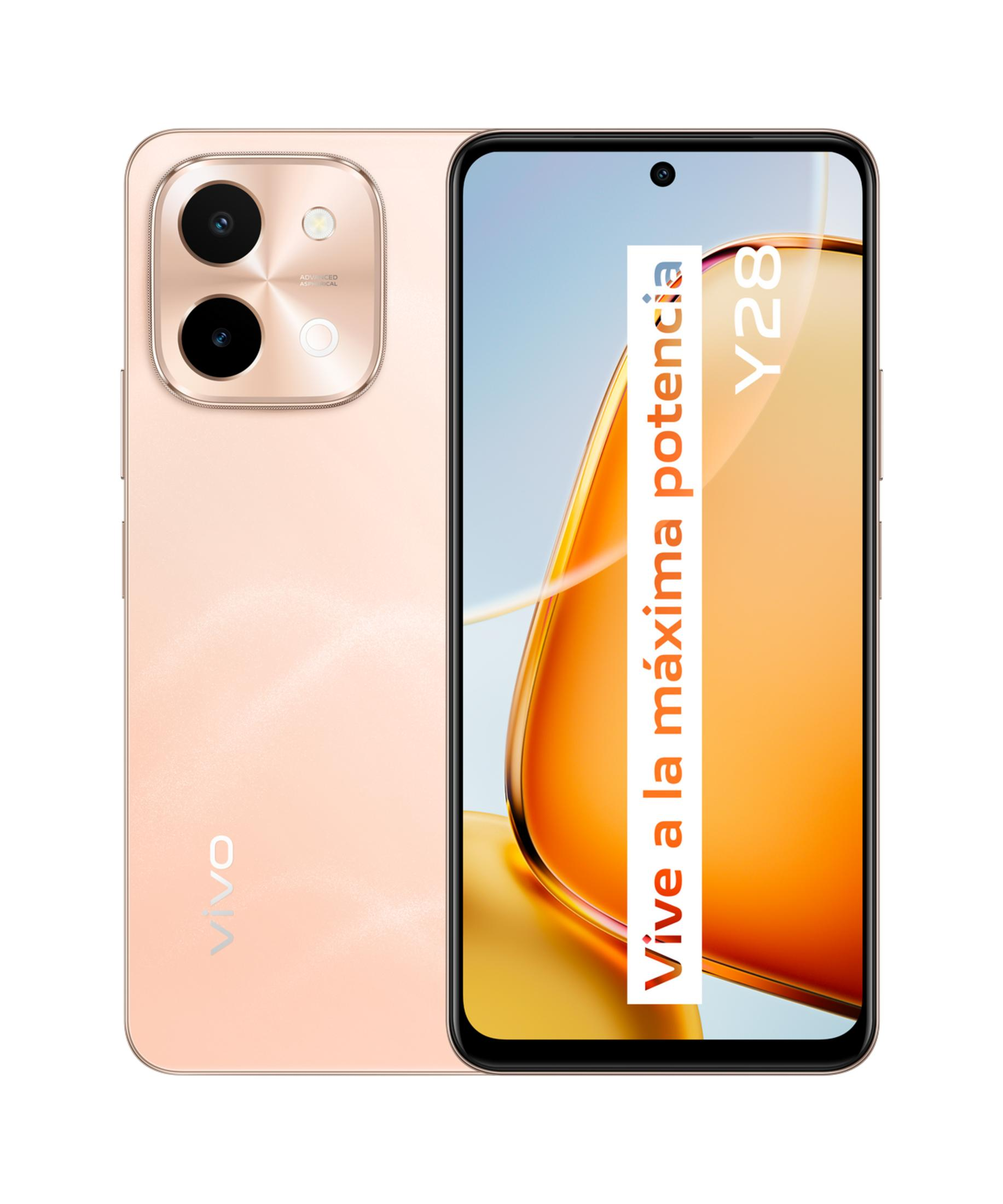 Uno smartphone color oro rosa con tre fotocamere posteriori e uno schermo.