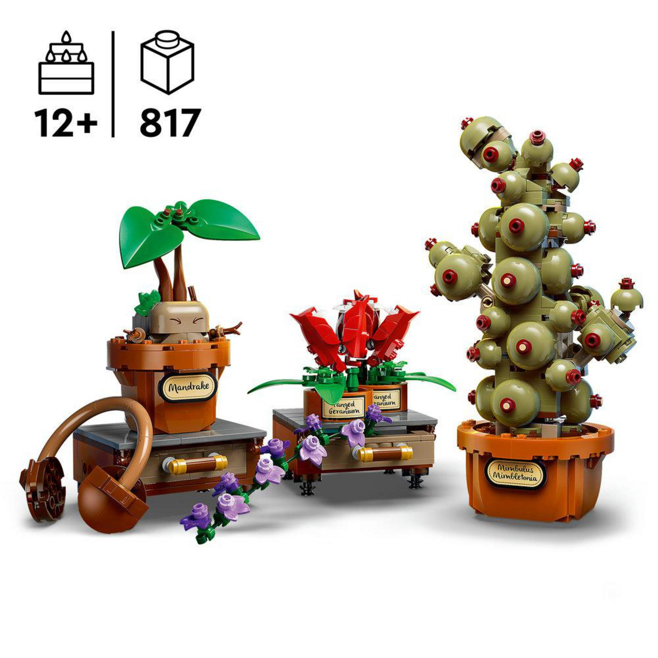Modelli Lego delle piante Mandragora, Salice Picchiatore e Mimbulus Mimbletonia.