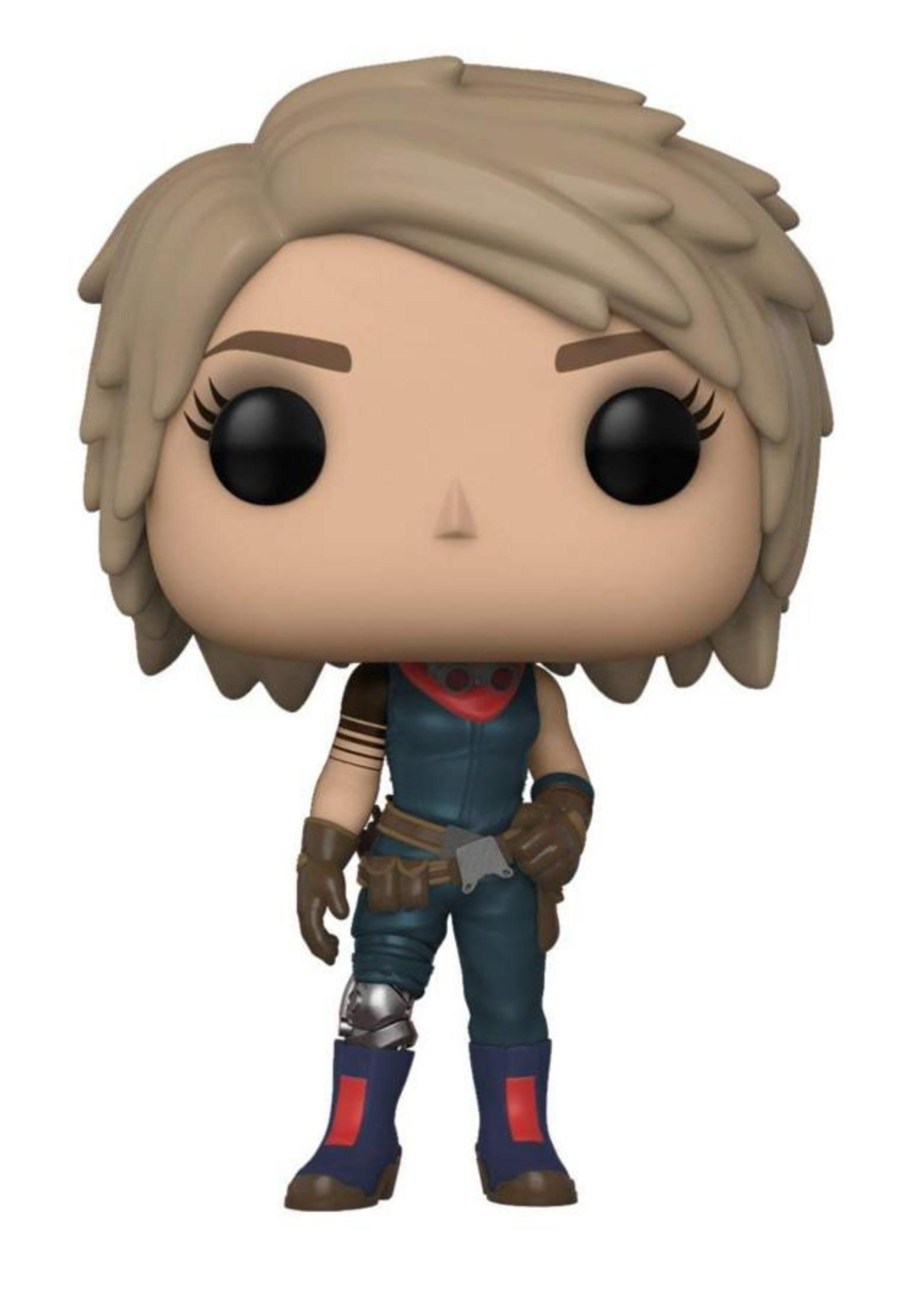 Eine Figur mit kurzen blonden Haaren, blauem Overall, roten Halstuch und braunen Stiefeln.