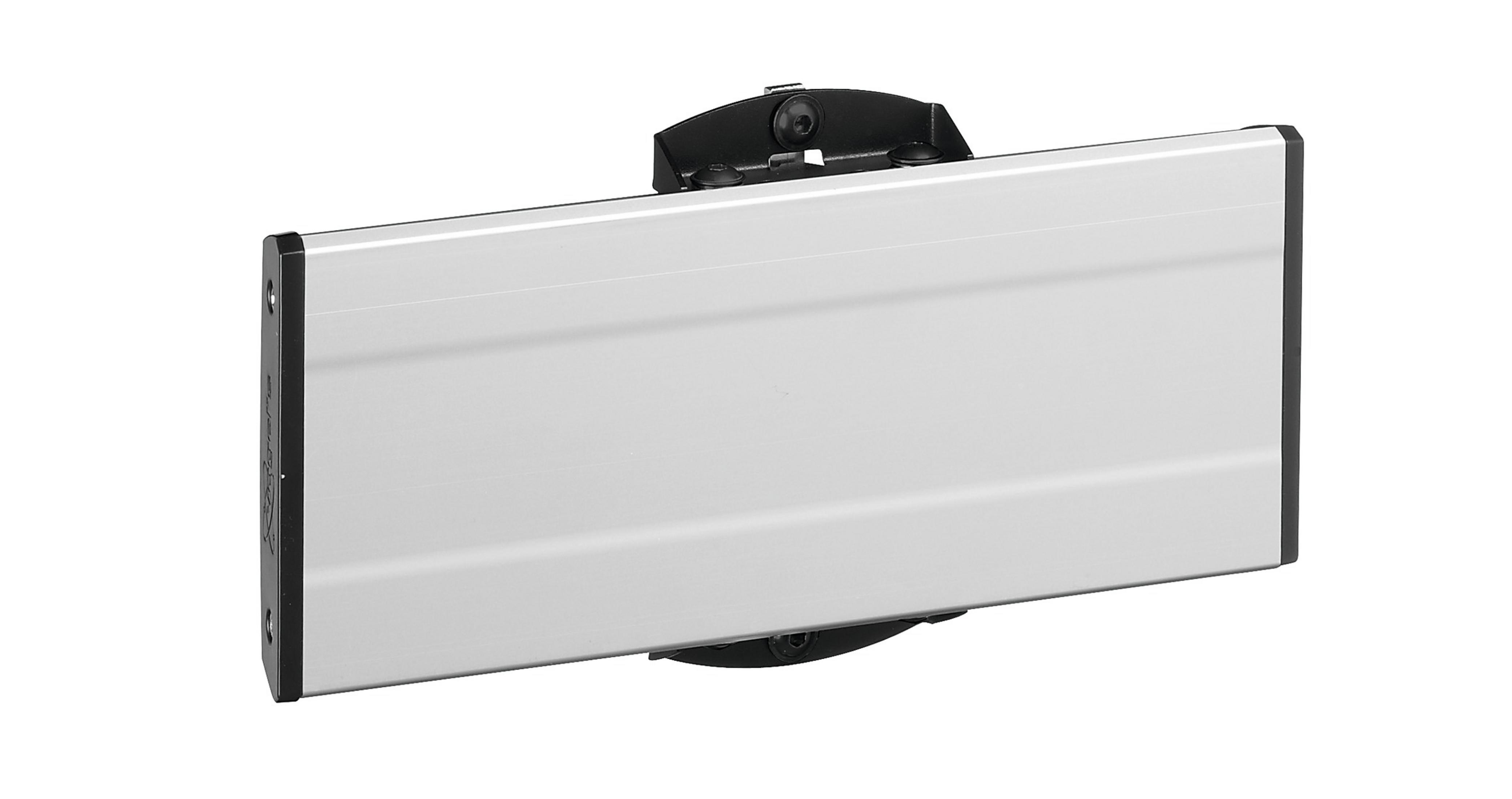 Ein silbernes Rechteck mit schwarzem Rahmen und Halterung.