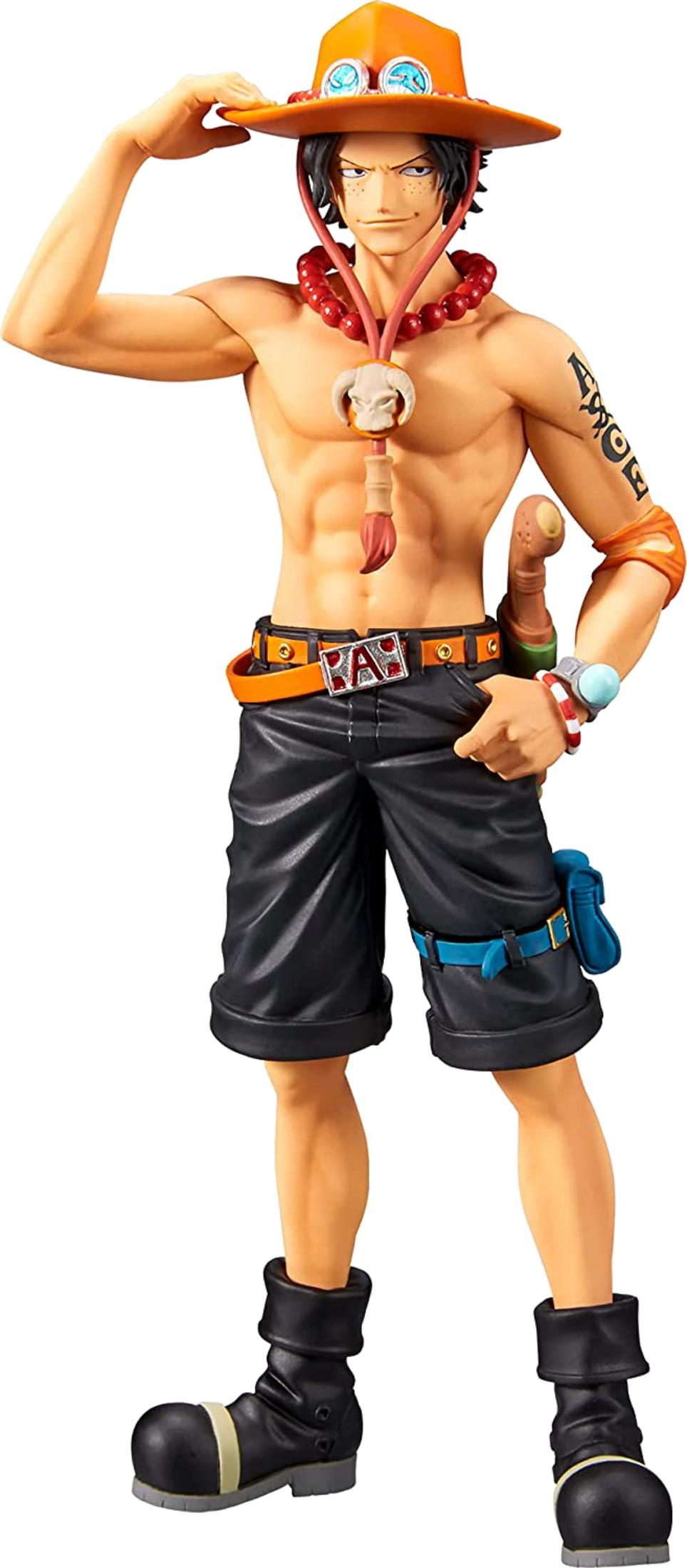 Eine Actionfigur eines Mannes mit orangefarbenem Hut, roter Kette und schwarzer Hose.