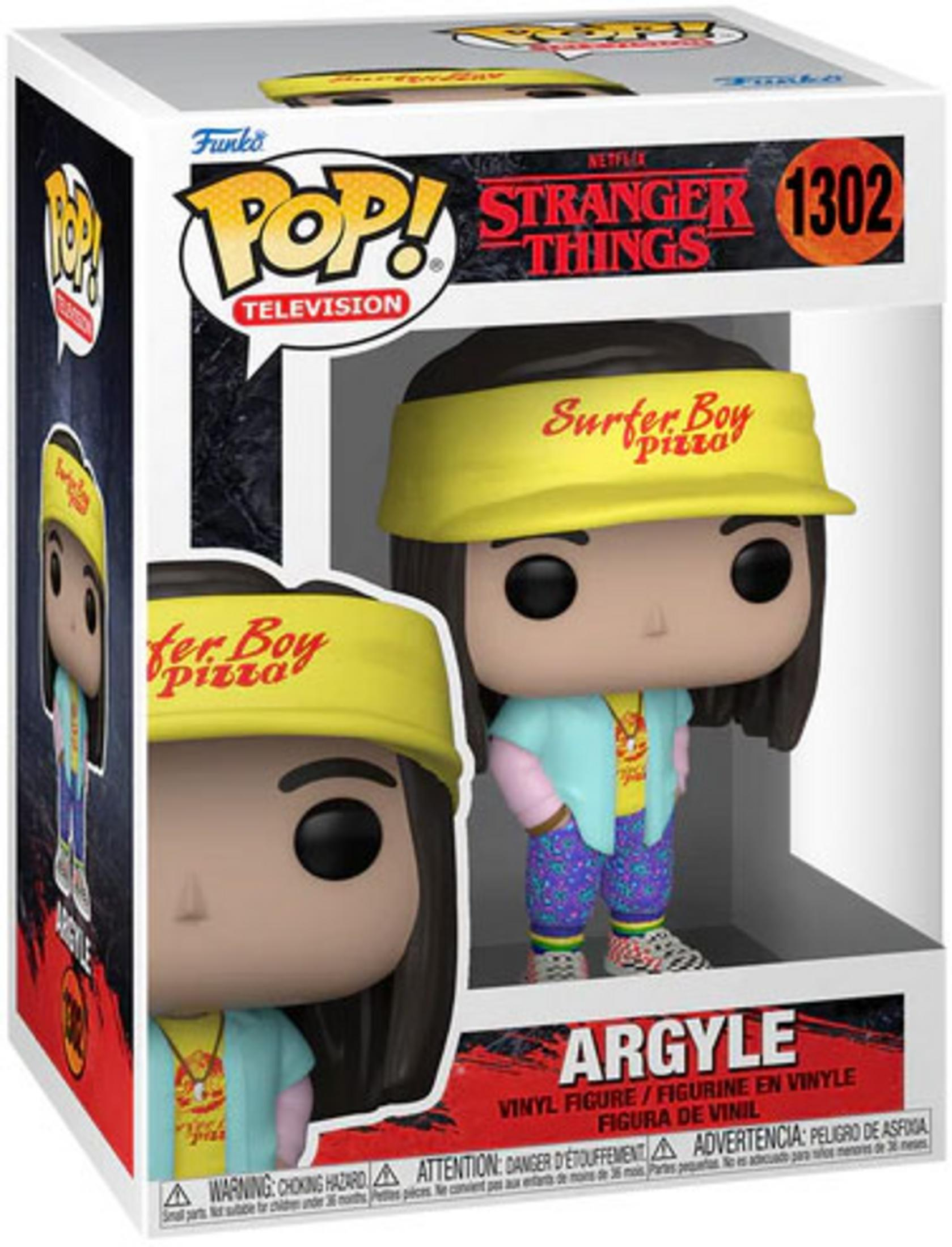 Action figure Funko Pop! in vinile di Argyle di Stranger Things, con visiera gialla.