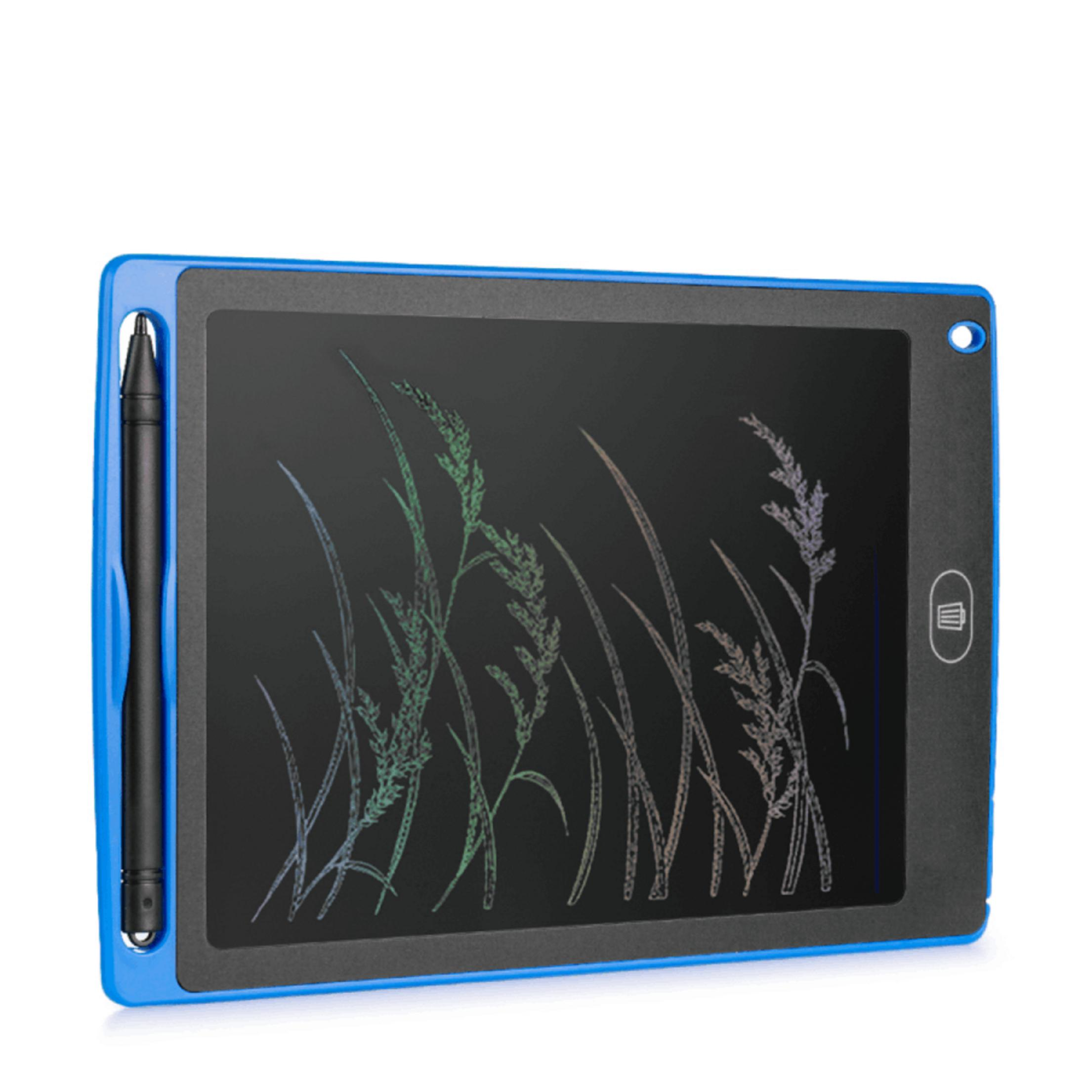 Una tableta de escritura LCD azul con un dibujo de hierba en su pantalla.
