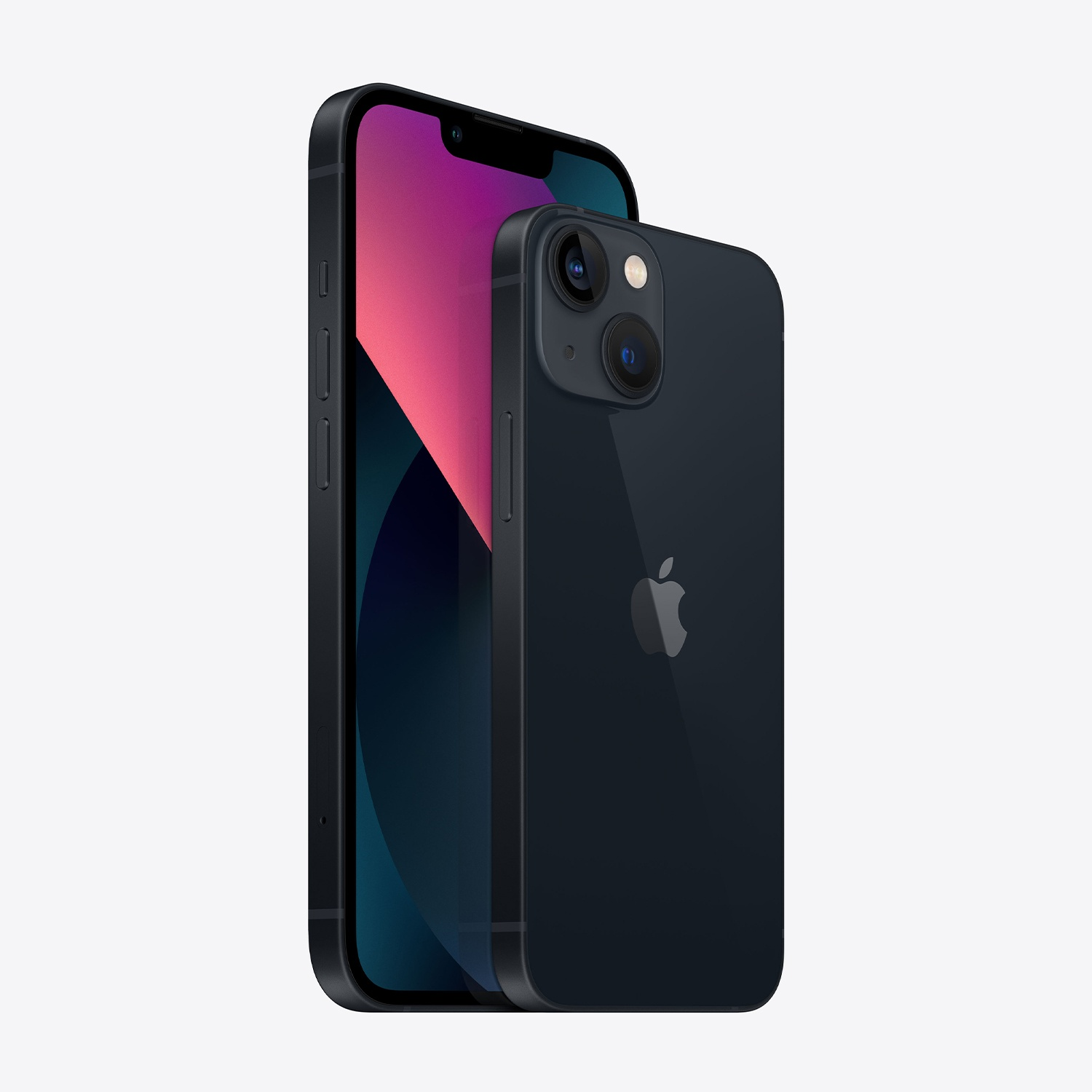 Due iPhone blu scuro, uno mostra schermo, l'altro fotocamera.