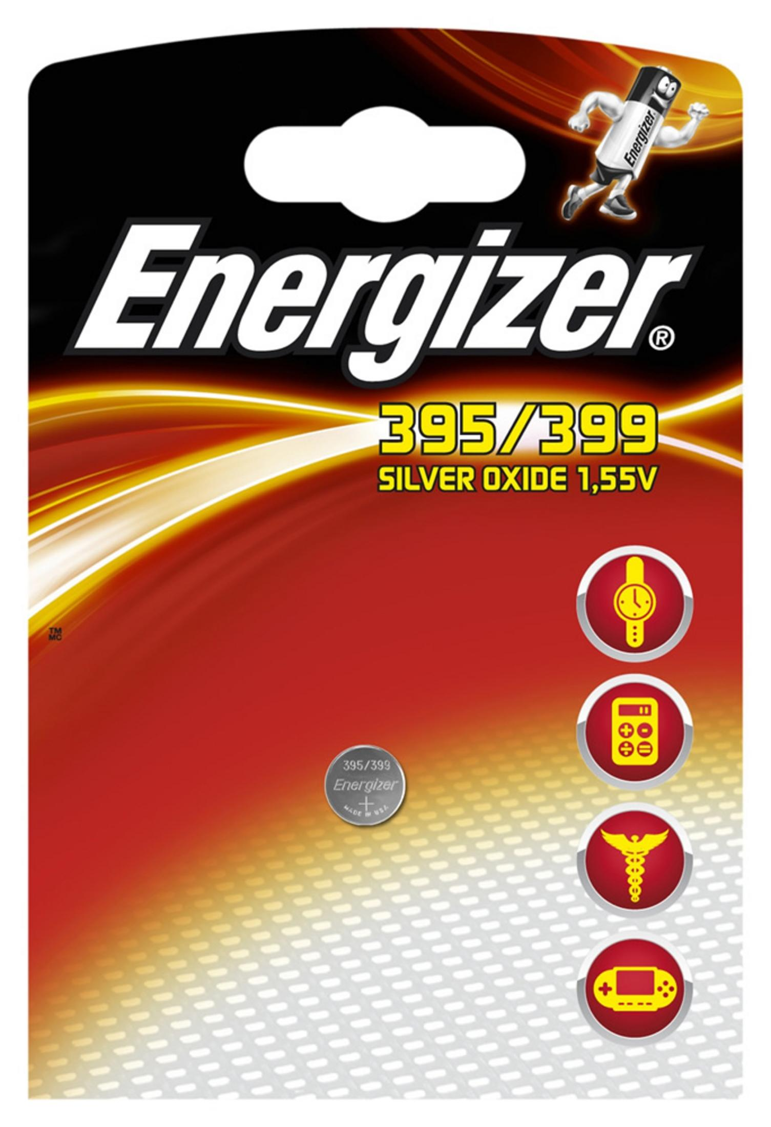 Confezione batteria Energizer 395/399 ossido d'argento con icone.