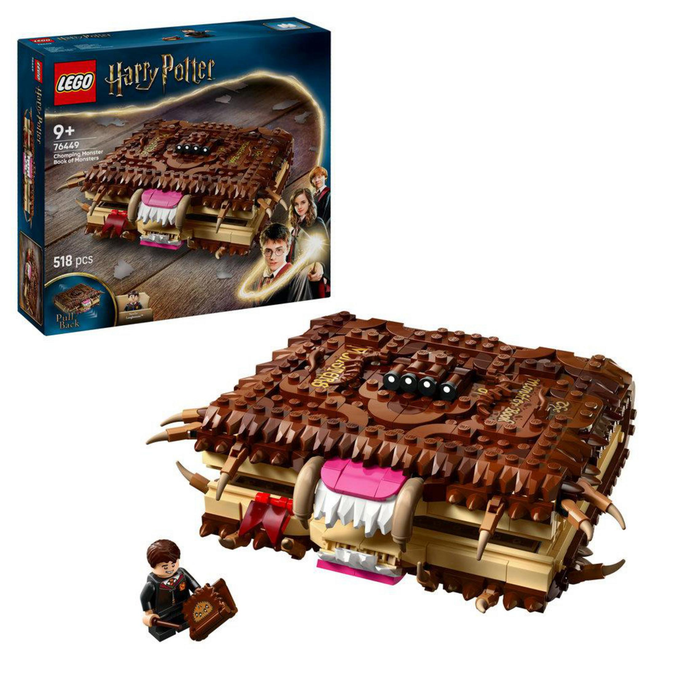 Set LEGO Harry Potter: Un libro marrone dentato con occhi e una minifigure.