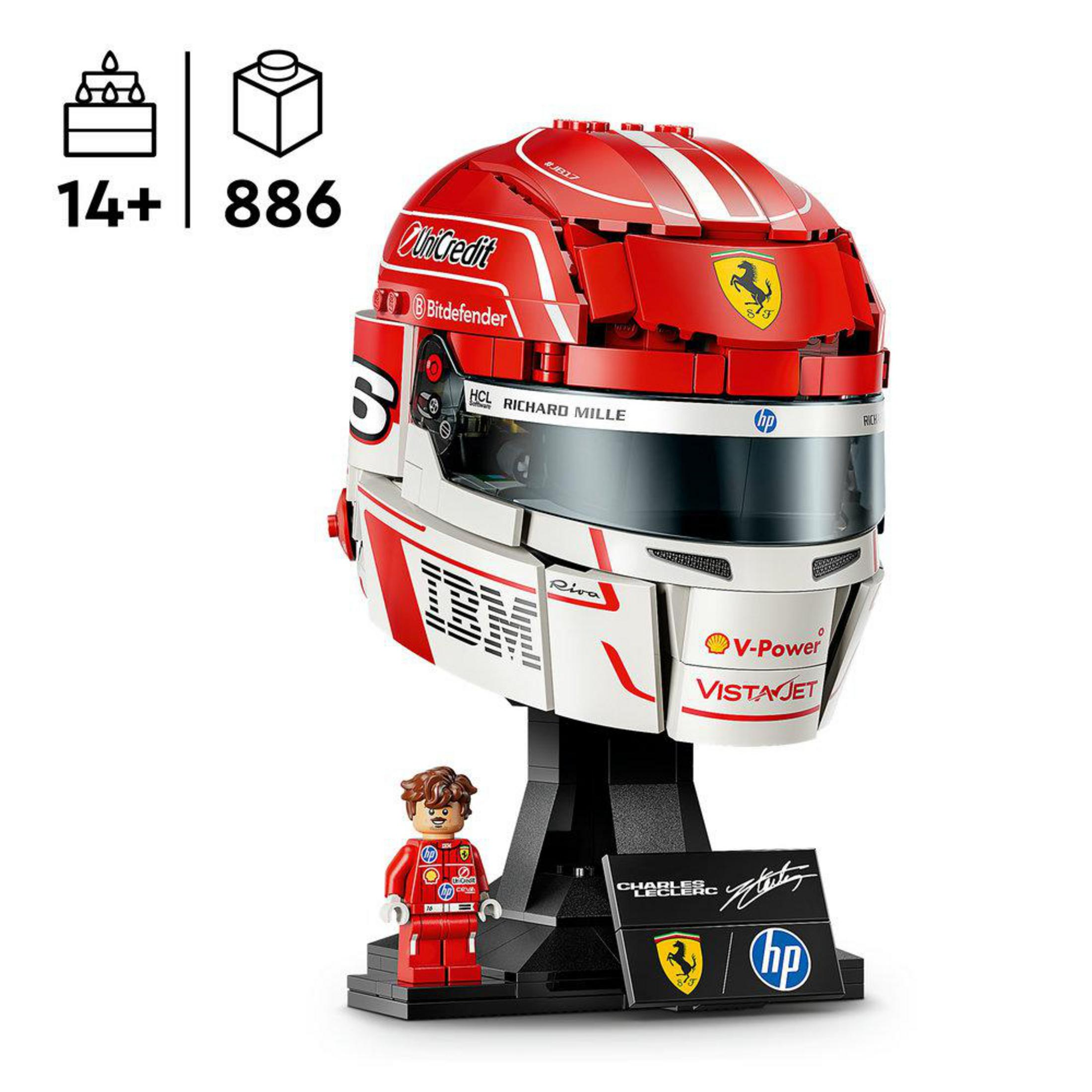 Set de casco Ferrari de Lego con minifigura, 14+, 886 piezas.