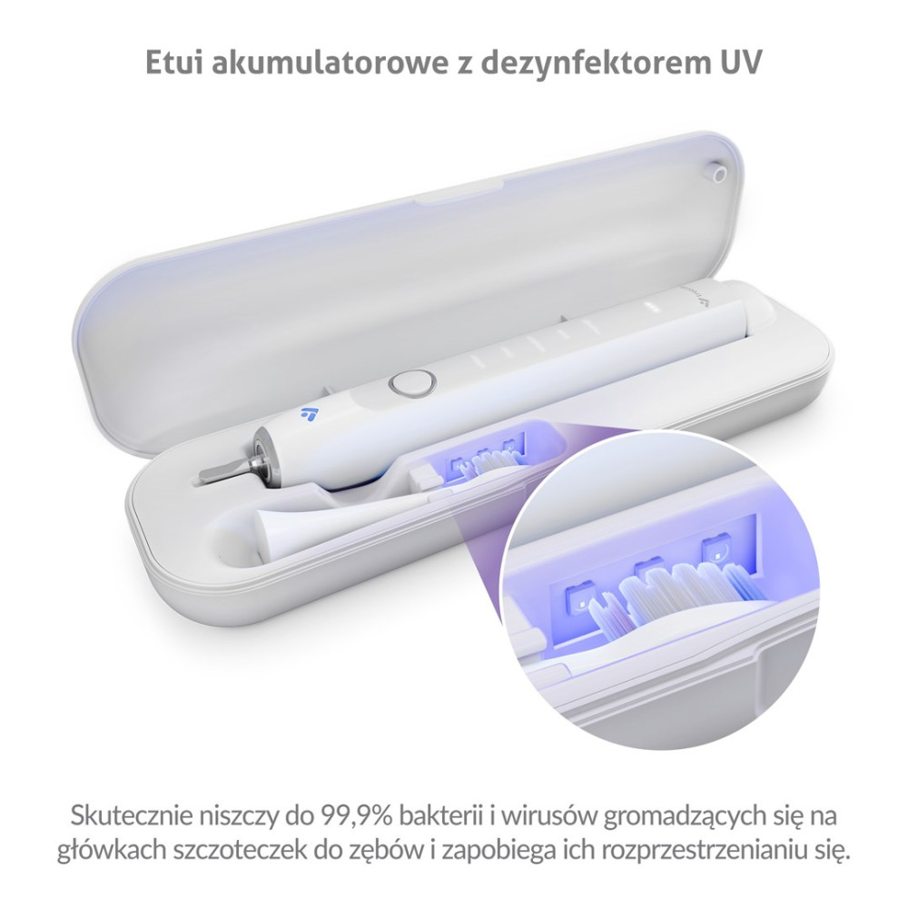 Custodia bianca per spazzolino elettrico con disinfezione UV.