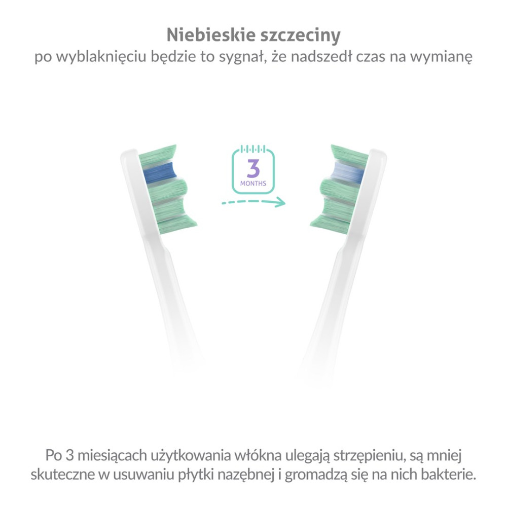 Due testine di spazzolino, una nuova, una usurata dopo 3 mesi.