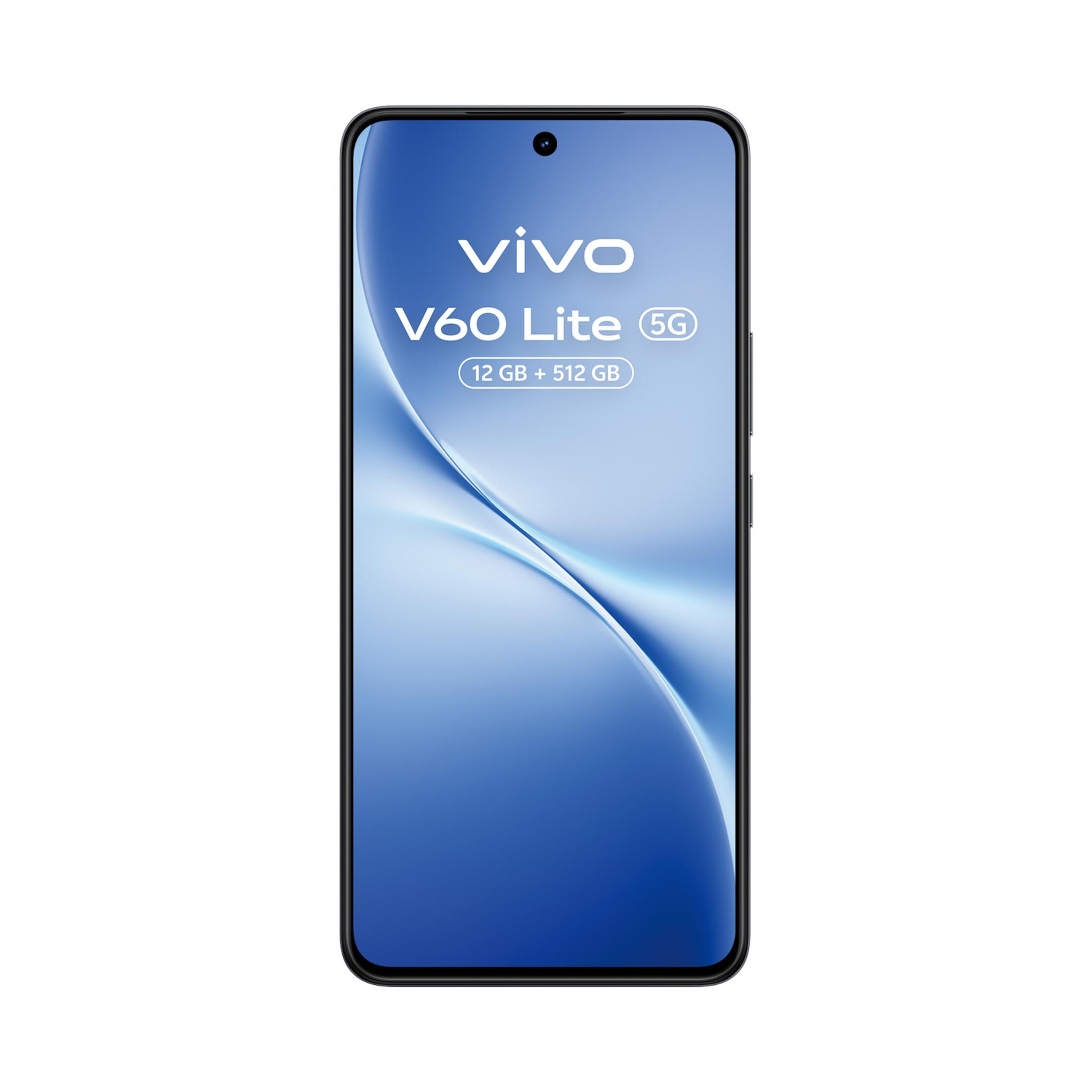 Ein Vivo V60 Lite 5G Smartphone mit 12 GB + 512 GB Speicher auf weißem Hintergrund.