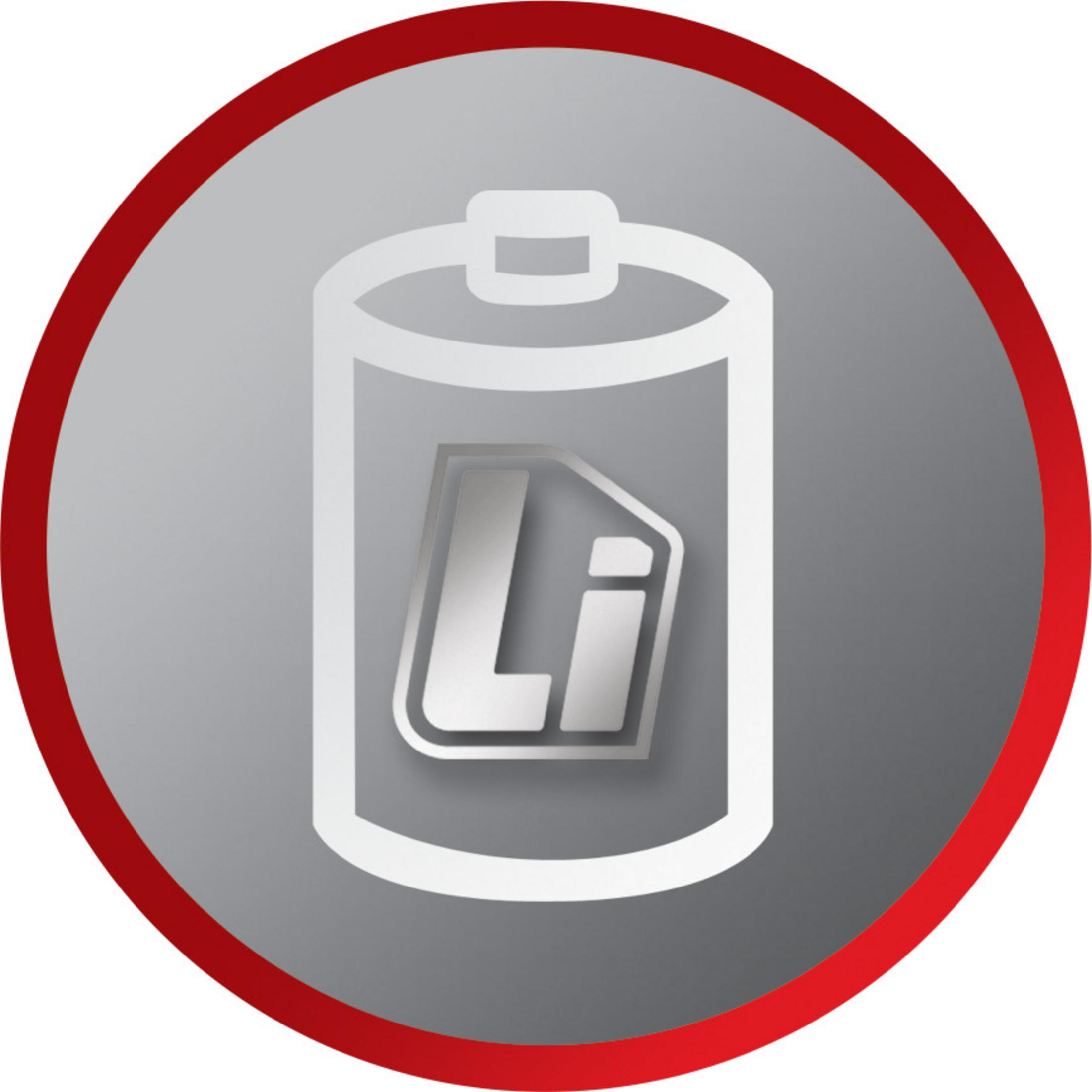 Símbolo de batería blanca con "Li" sobre fondo gris.