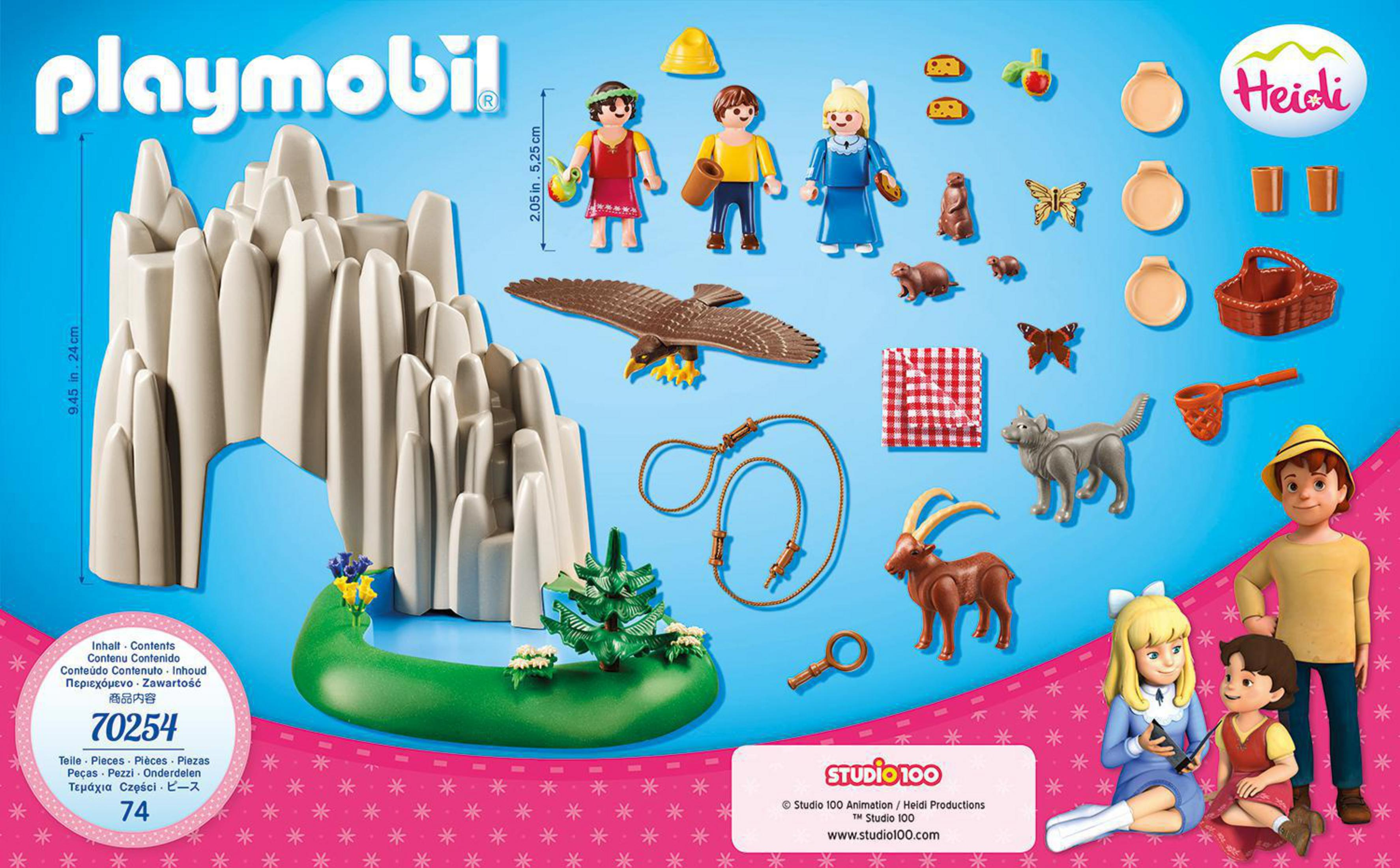Playmobil Heidi Set mit Figuren, Tieren und Berglandschaft.