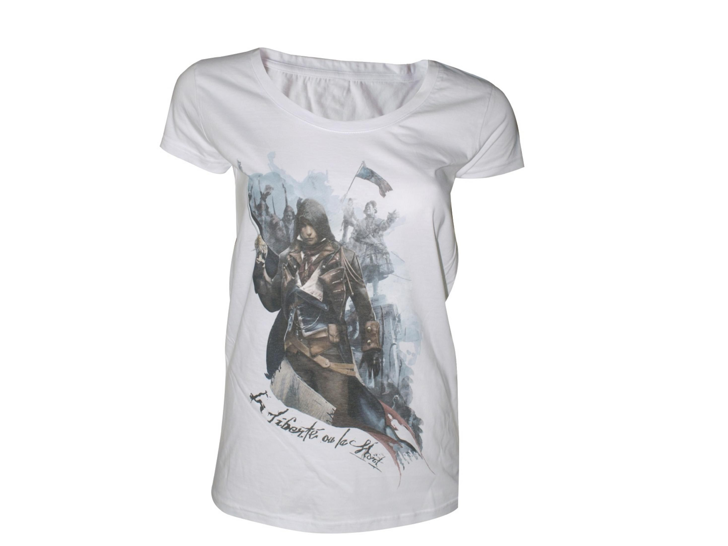 Weißes T-Shirt mit einer Szene aus der Französischen Revolution.