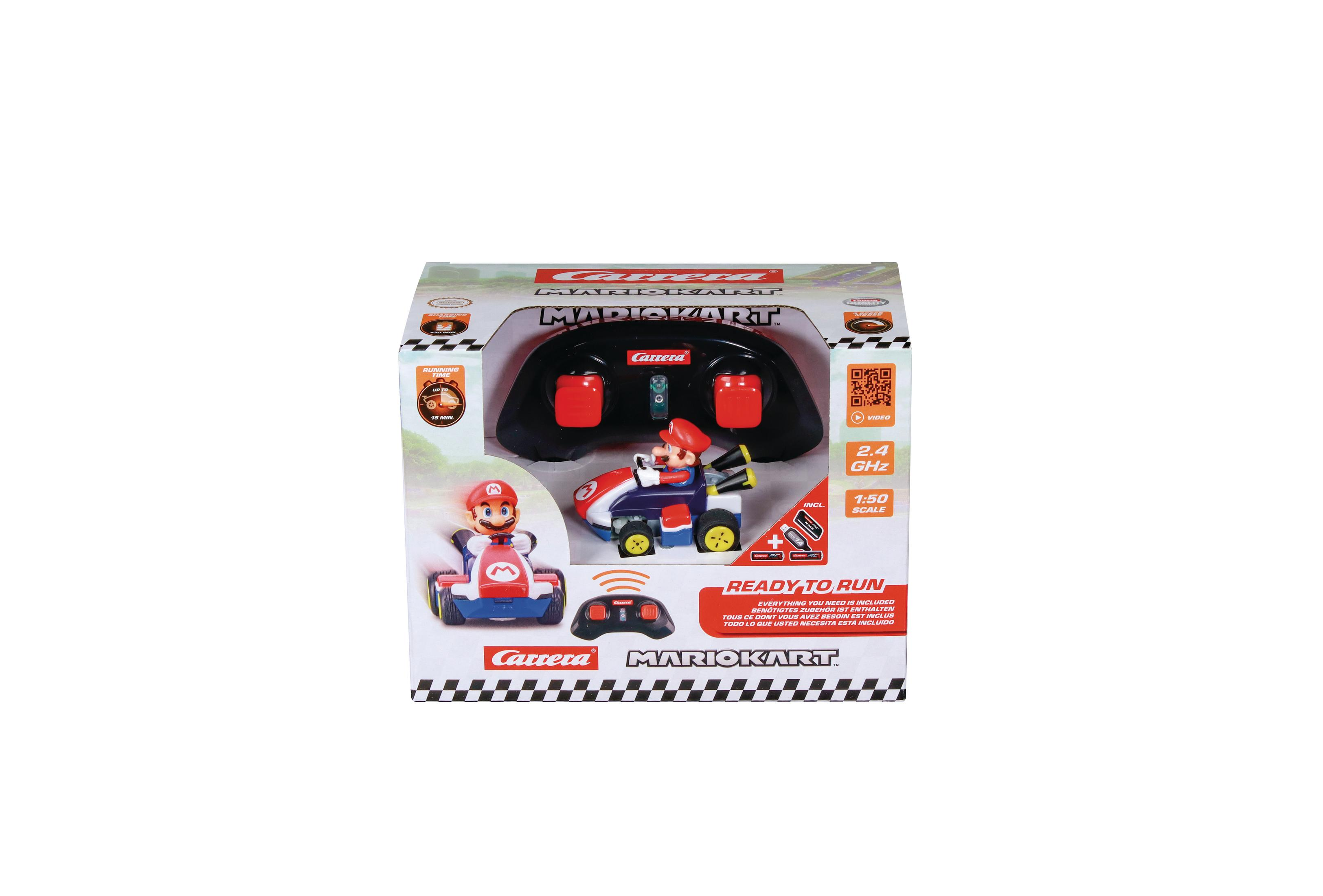 Mario Kart Carrera Spielzeugauto-Verpackung mit Fernbedienung und Auto.