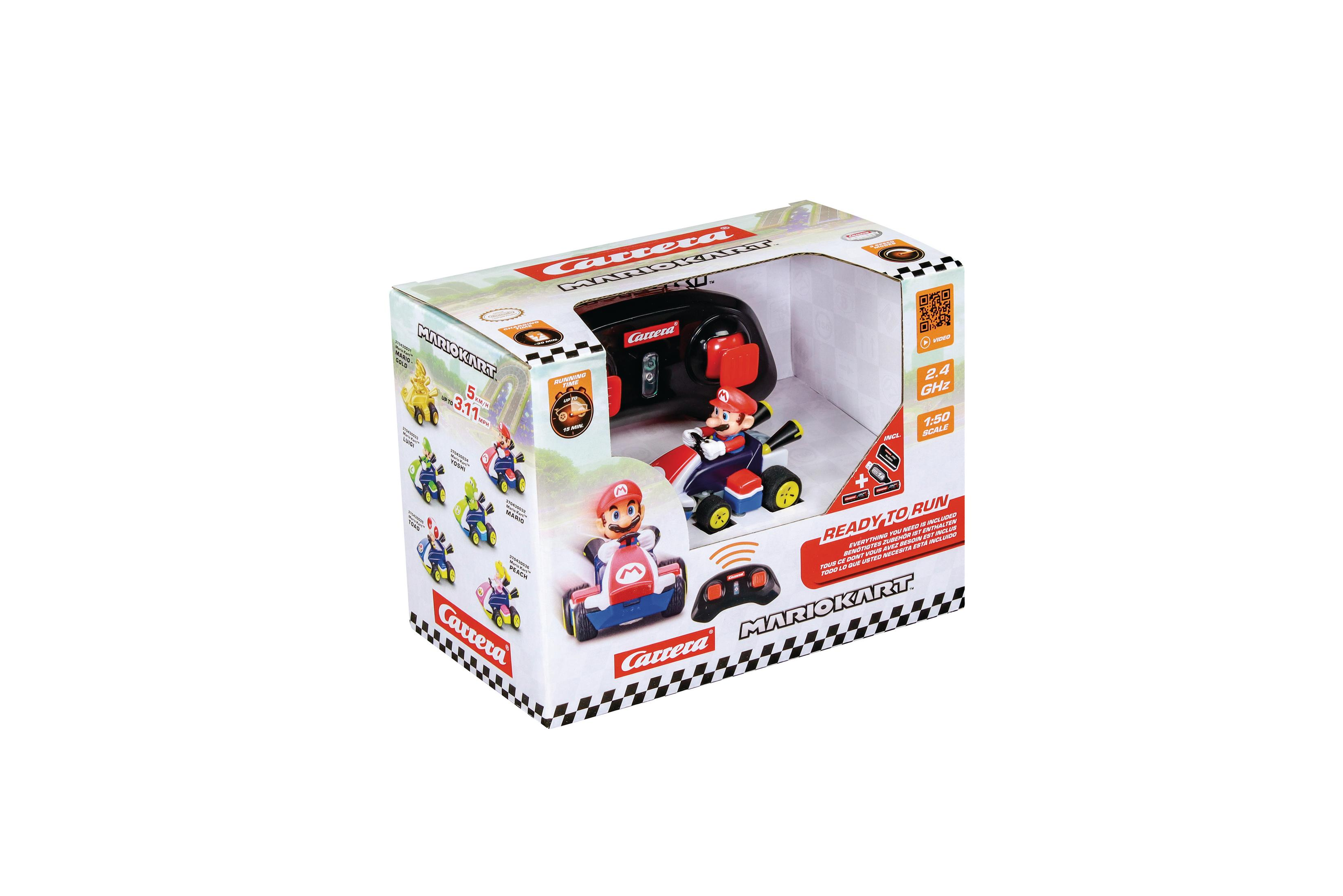 Carrera Mario Kart Spielzeugauto-Set mit Fernbedienung und Mario-Figur.