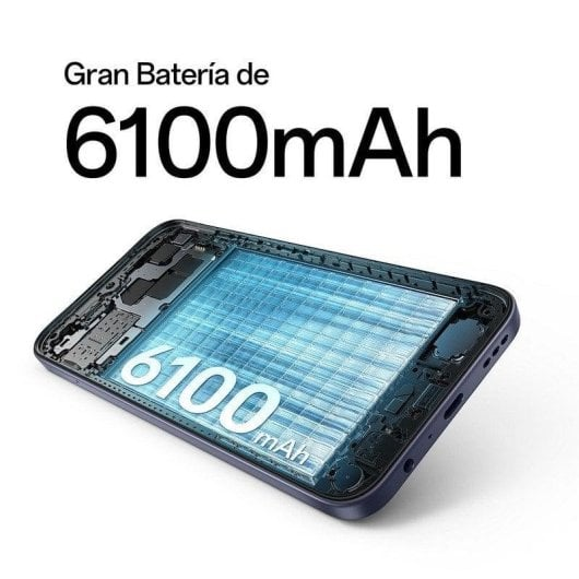 Ein Smartphone mit geöffnetem Gehäuse, das eine 6100-mAh-Batterie zeigt.