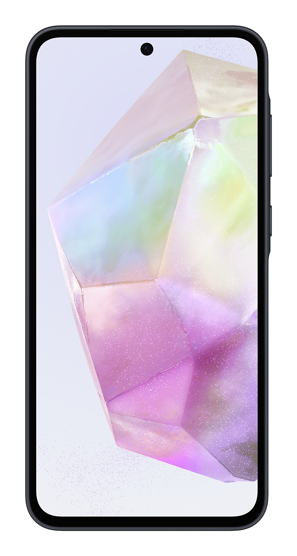 Smartfon z abstrakcyjną, fasetowaną tapetą kryształową w pastelowych kolorach.