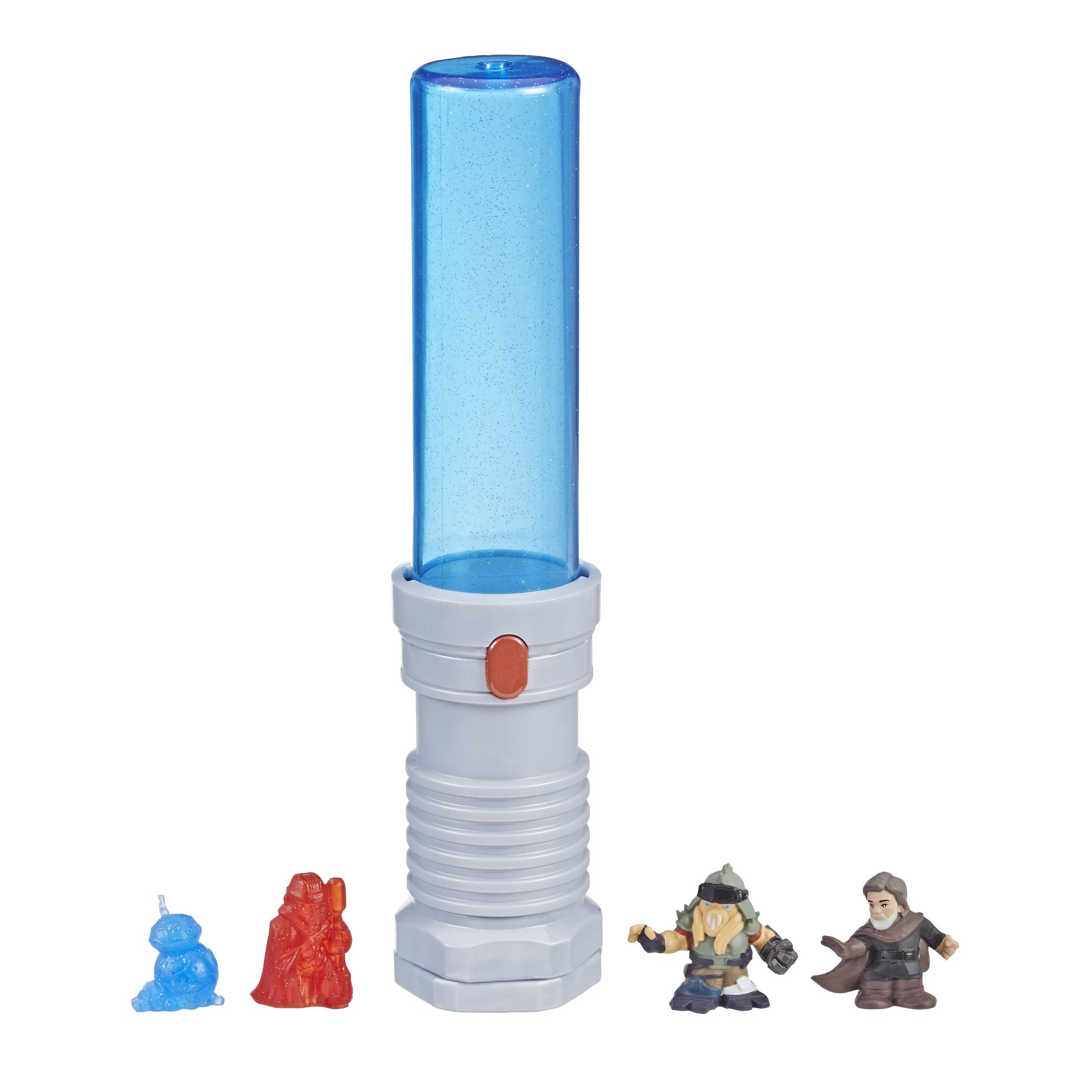 Un set di minifigure blu e rosse con elsa grigia e tubo blu.
