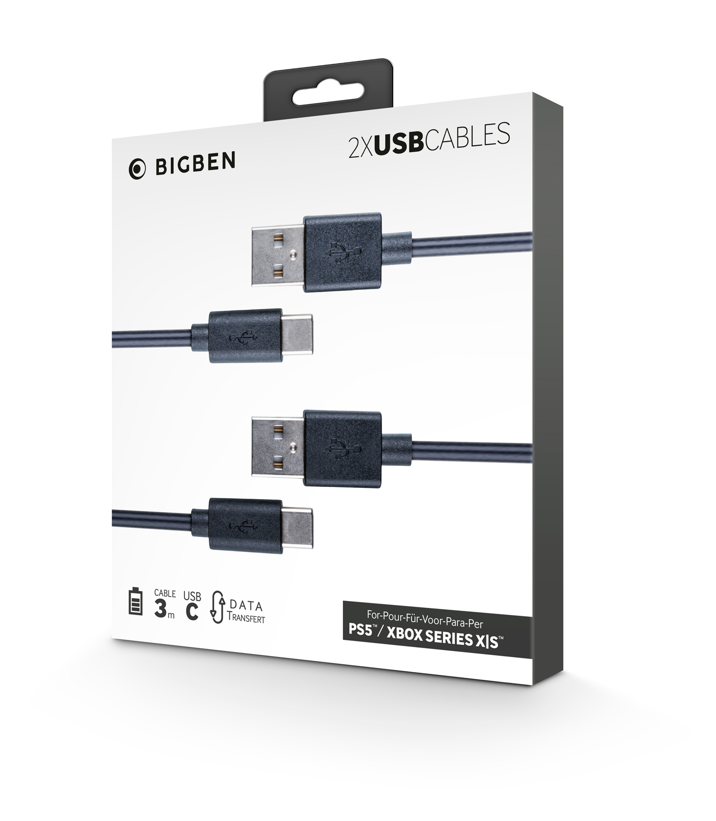 Packung mit zwei USB-Kabeln von BIGBEN für PS5/Xbox Series X|S.