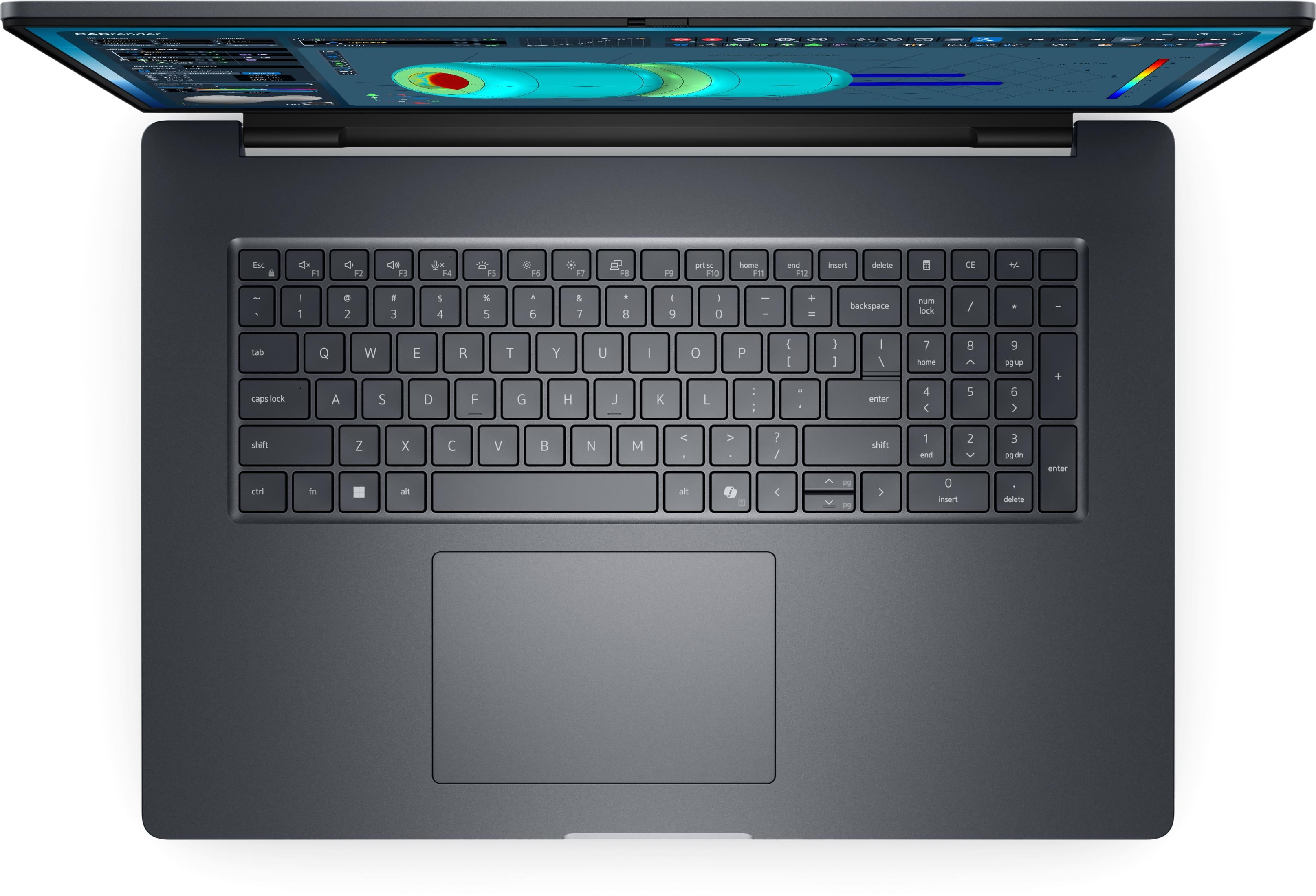Dunkelgrauer Laptop mit geöffnetem Bildschirm, der eine Grafik anzeigt.