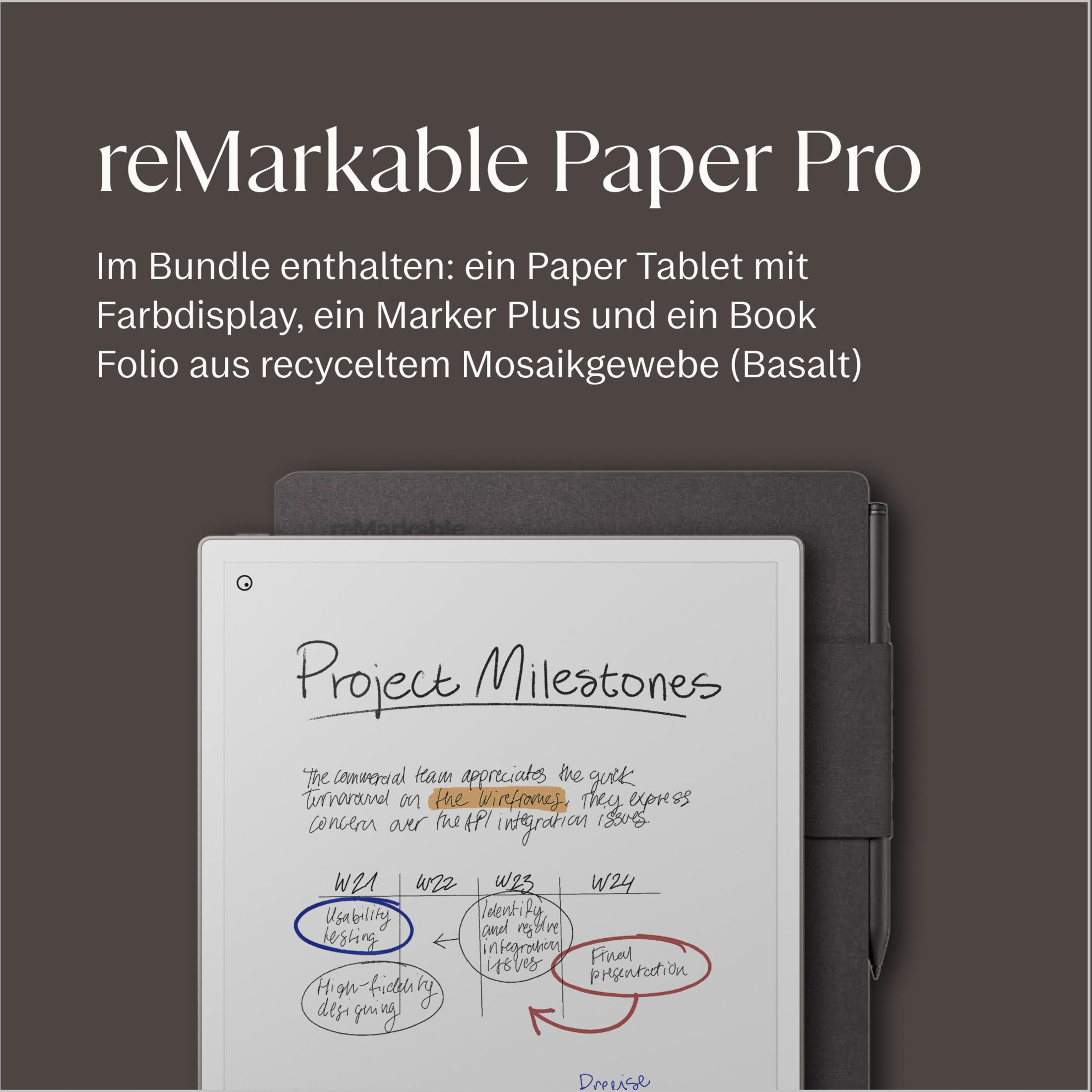 reMarkable Paper Pro mit Projektmeilensteinen auf dem Display.