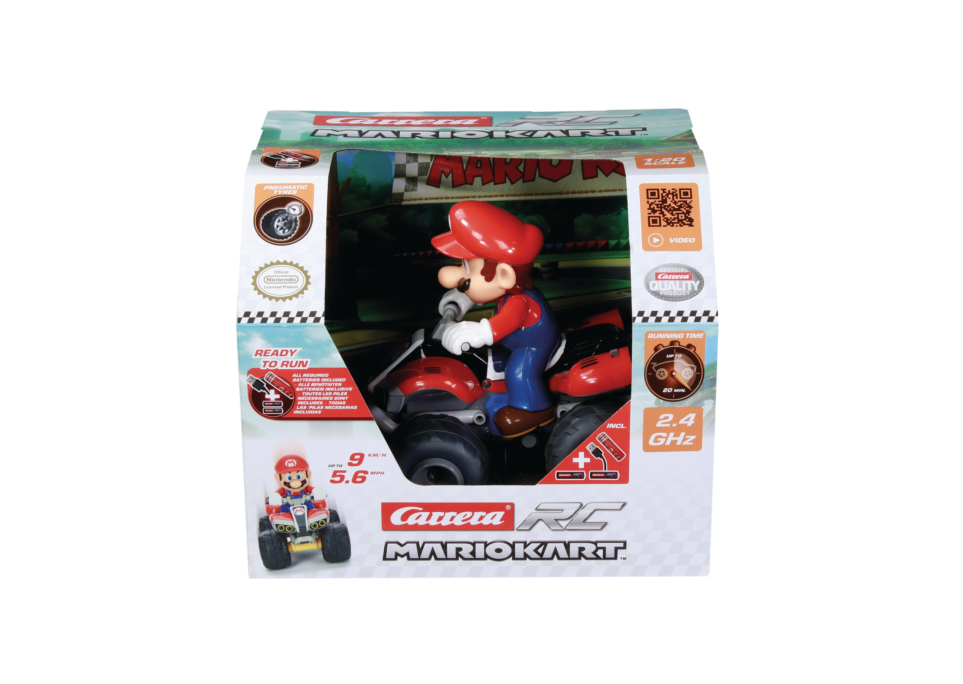 Caja de Mario Kart RC con Mario en un quad rojo, escala 1:20.
