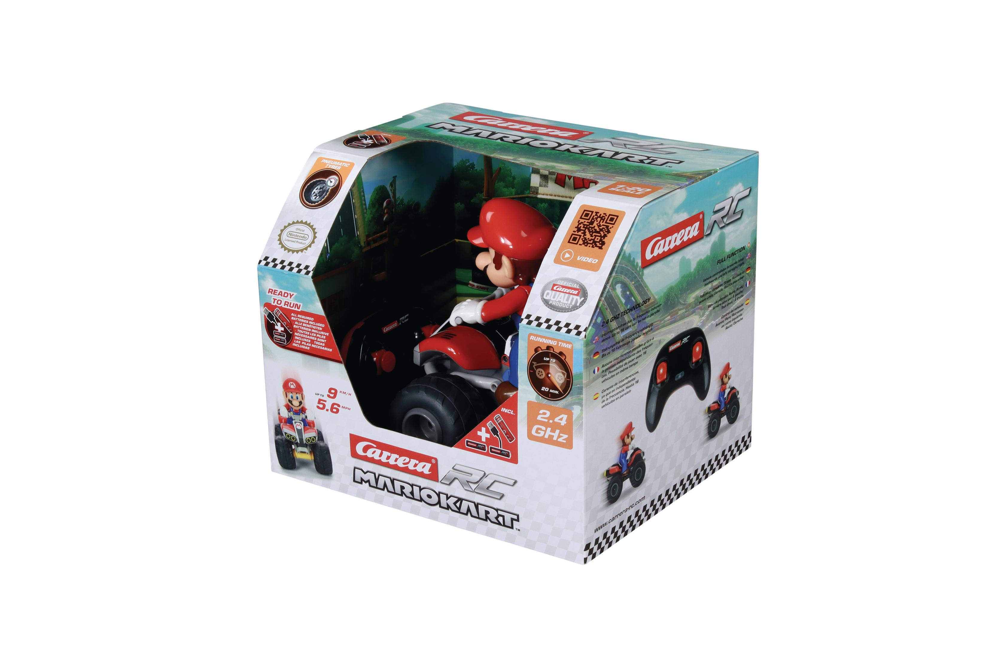 Caja de Carrera RC Mario Kart con figura de Mario y mando.