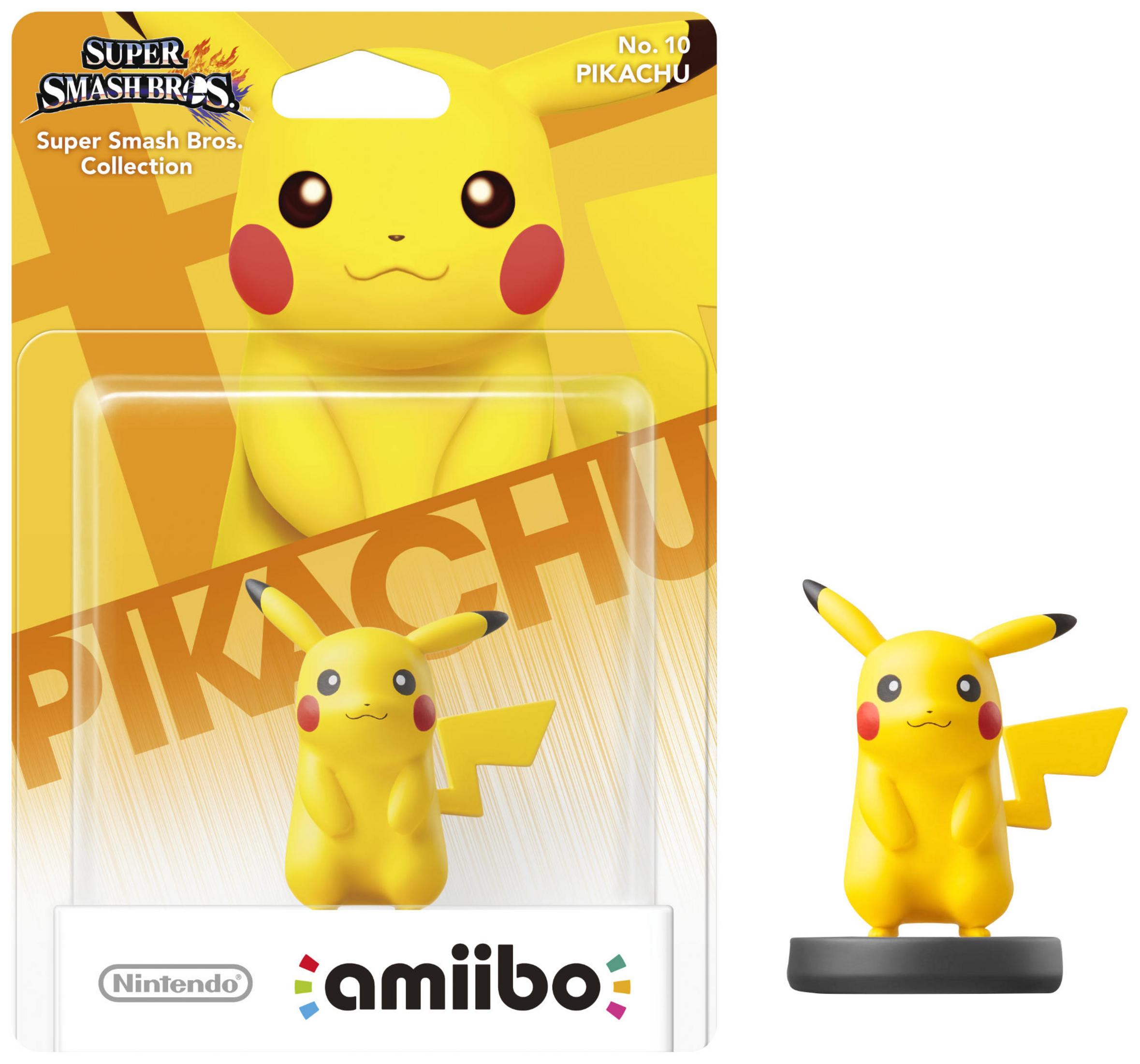 Une figurine Amiibo de Pikachu dans son emballage, faisant partie de la Collection Super Smash Bros.