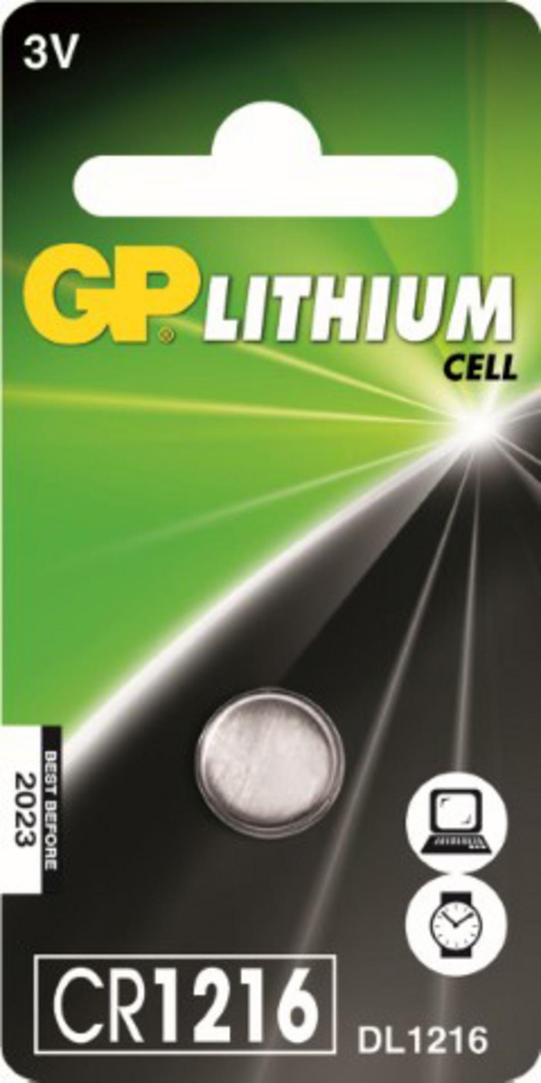 GP Lithium Knopfzelle CR1216 3V mit Best-vor-Datum 2023.