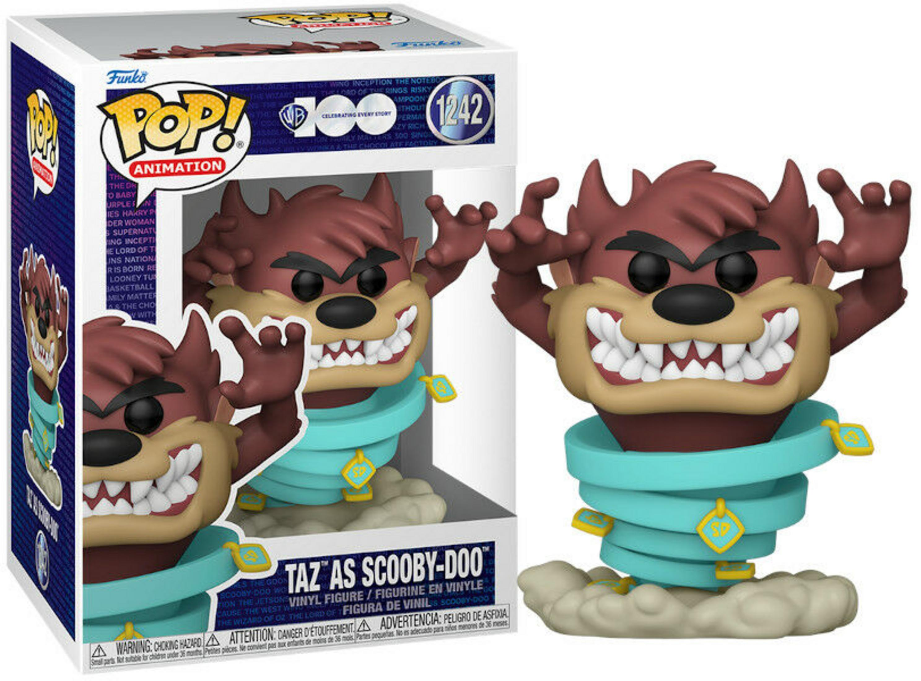 Funko Pop-Figur von Taz als Scooby-Doo mit türkisfarbenem Halsband auf Wolken.
