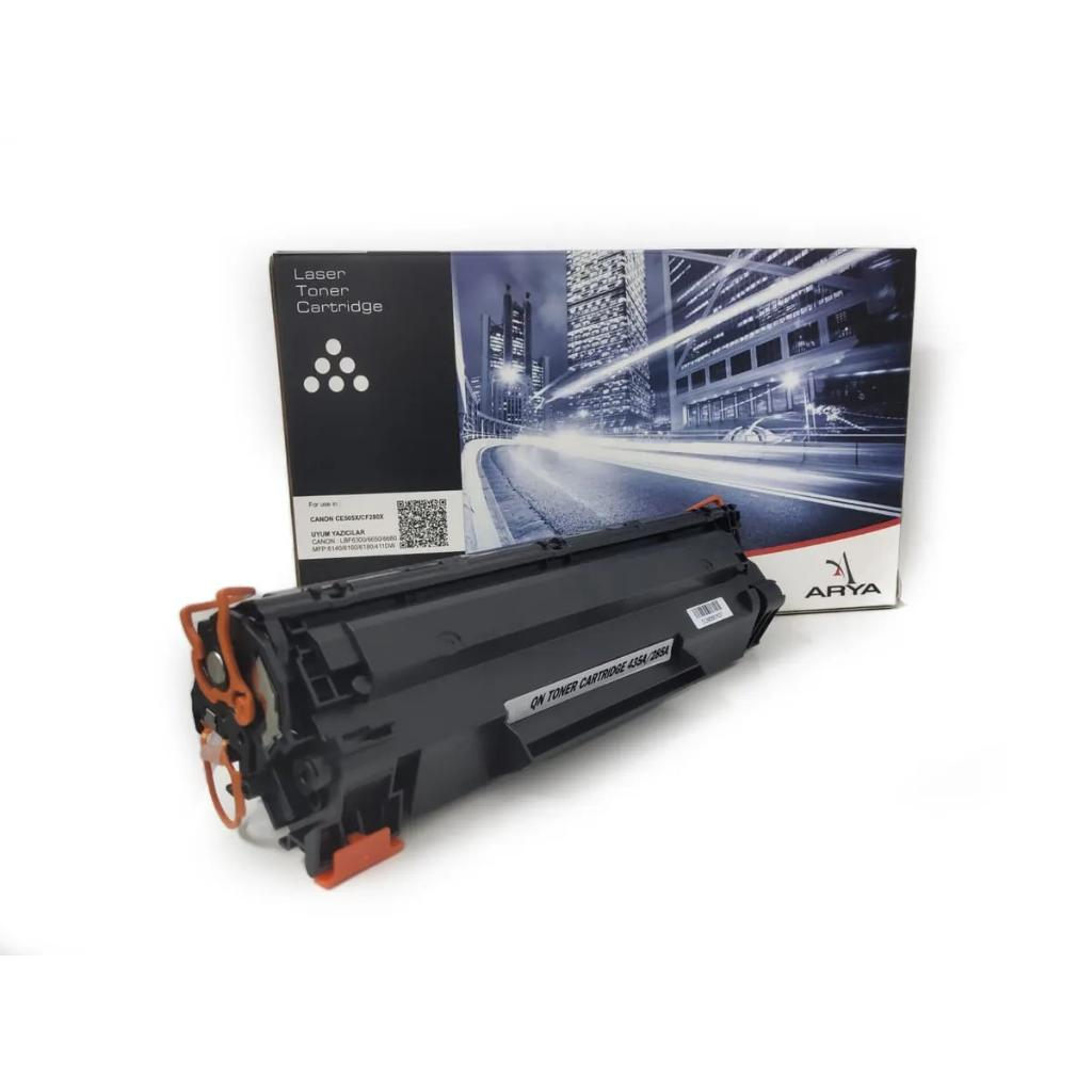 Turuncu detaylı siyah toner kartuşu ve kutusu.