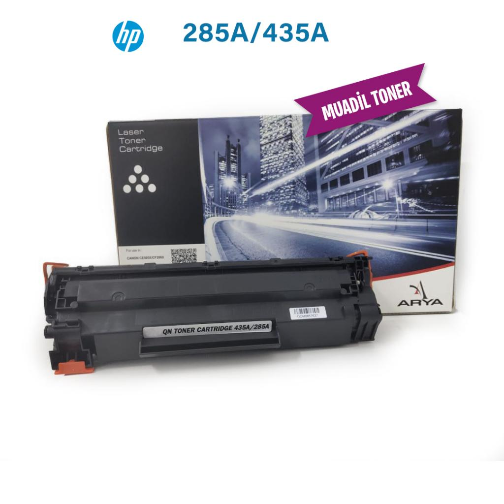 HP 285A/435A toner kartuşu, ARYA logosu ve şehir manzaralı kutusuyla.