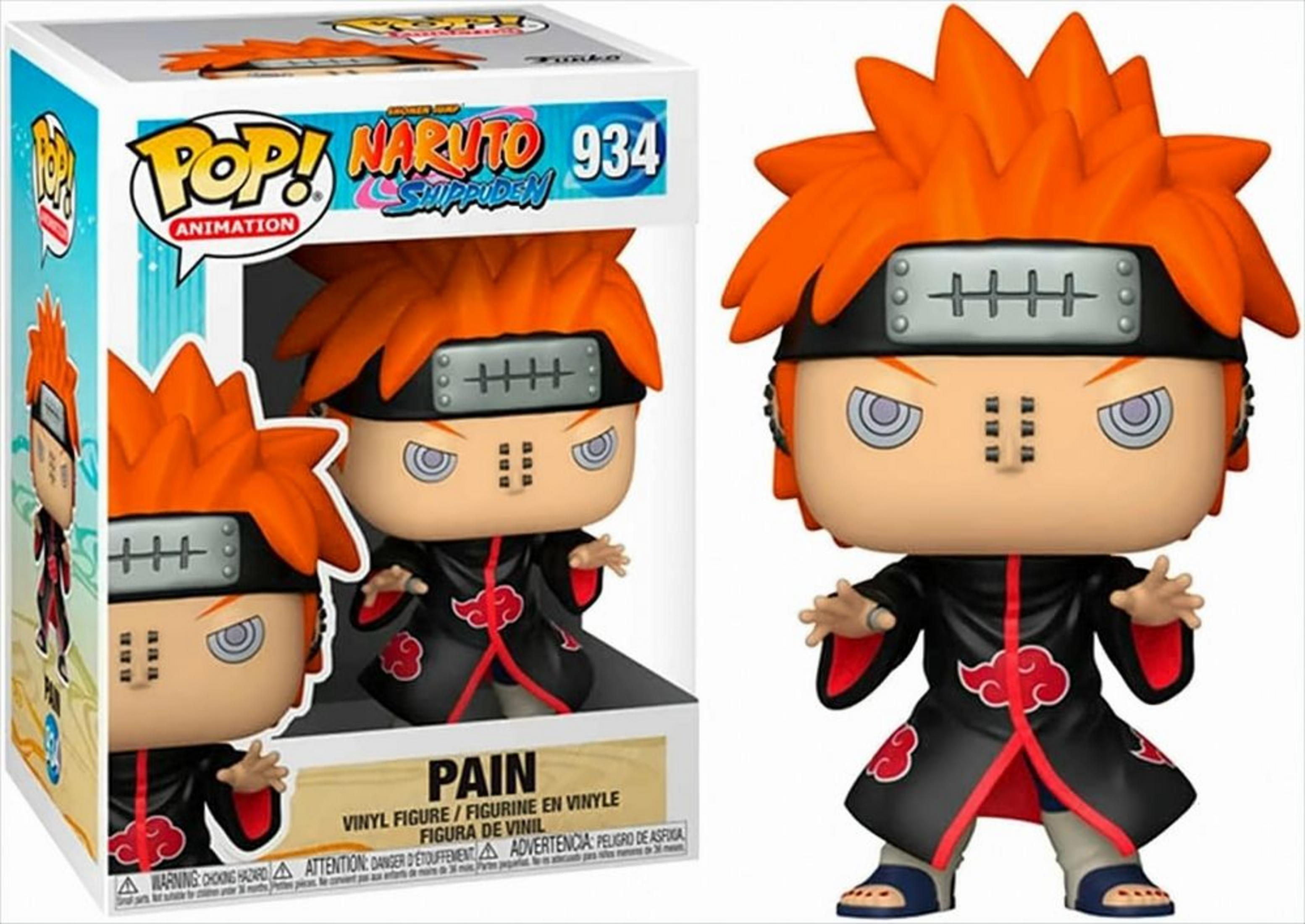 Eine Funko Pop-Figur von Pain aus Naruto Shippuden im schwarzen Akatsuki-Gewand.