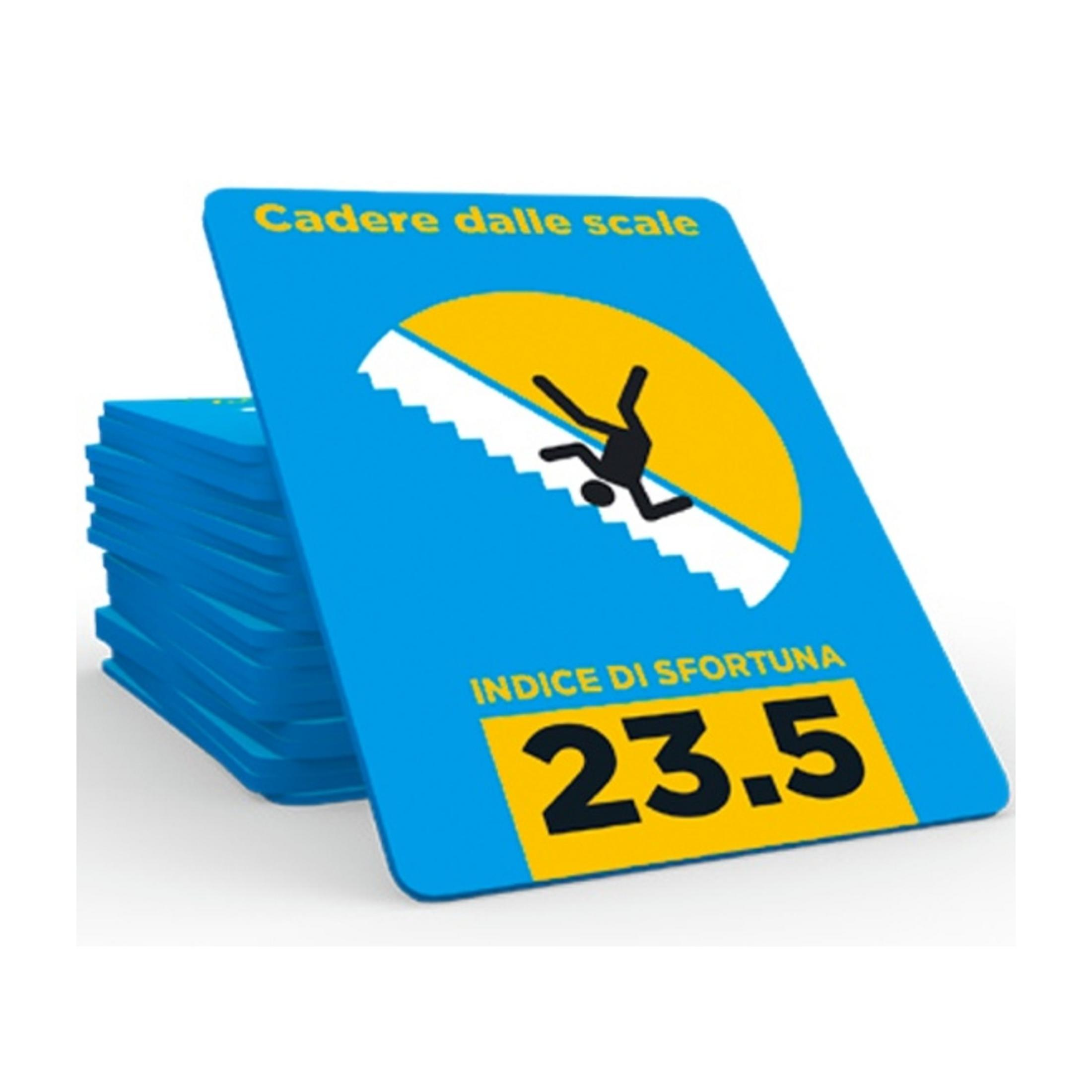 Carta raffigurante persona stilizzata che cade dalle scale. "Cadere dalle scale 23.5."