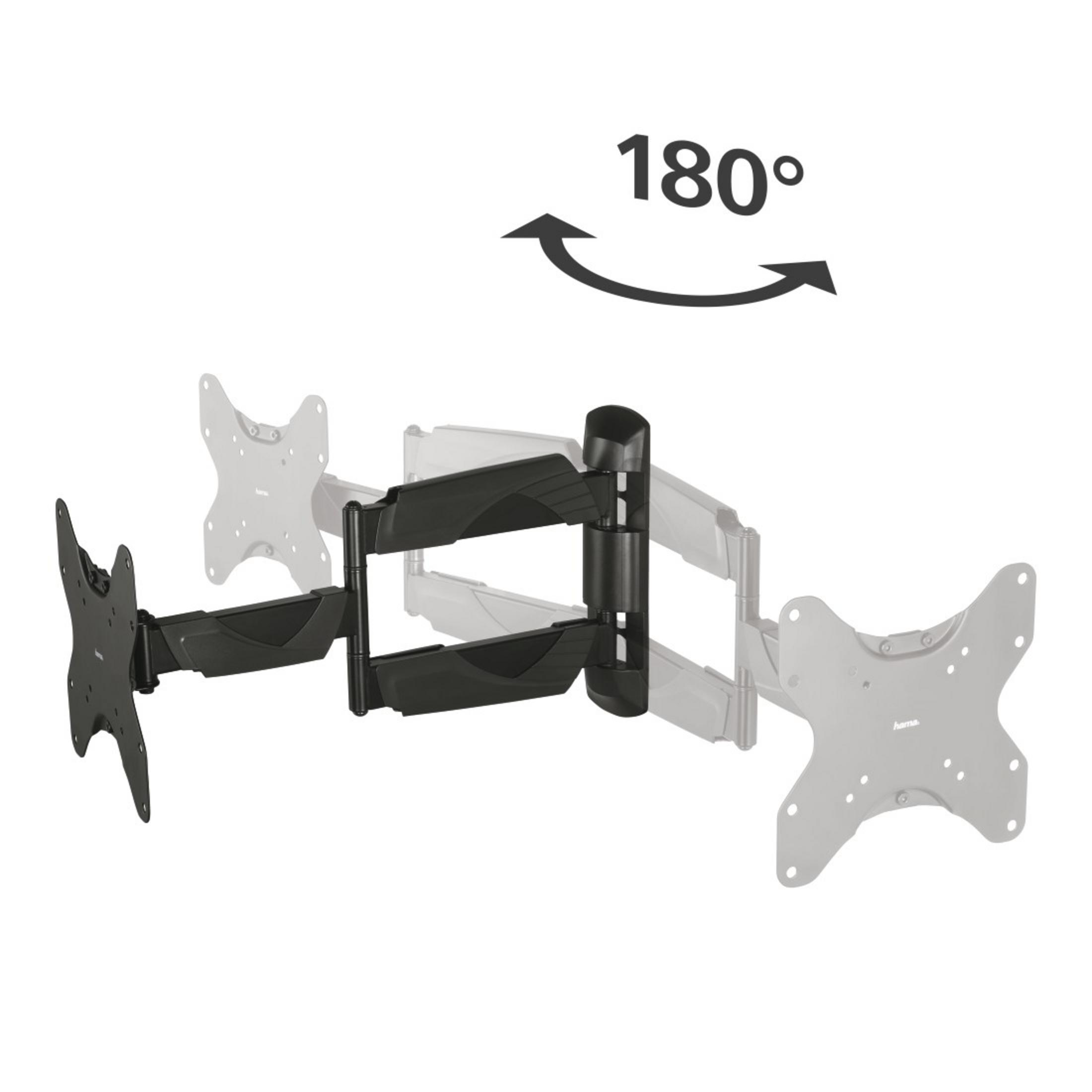 Soporte de monitor negro con brazos articulados, rotación 180°