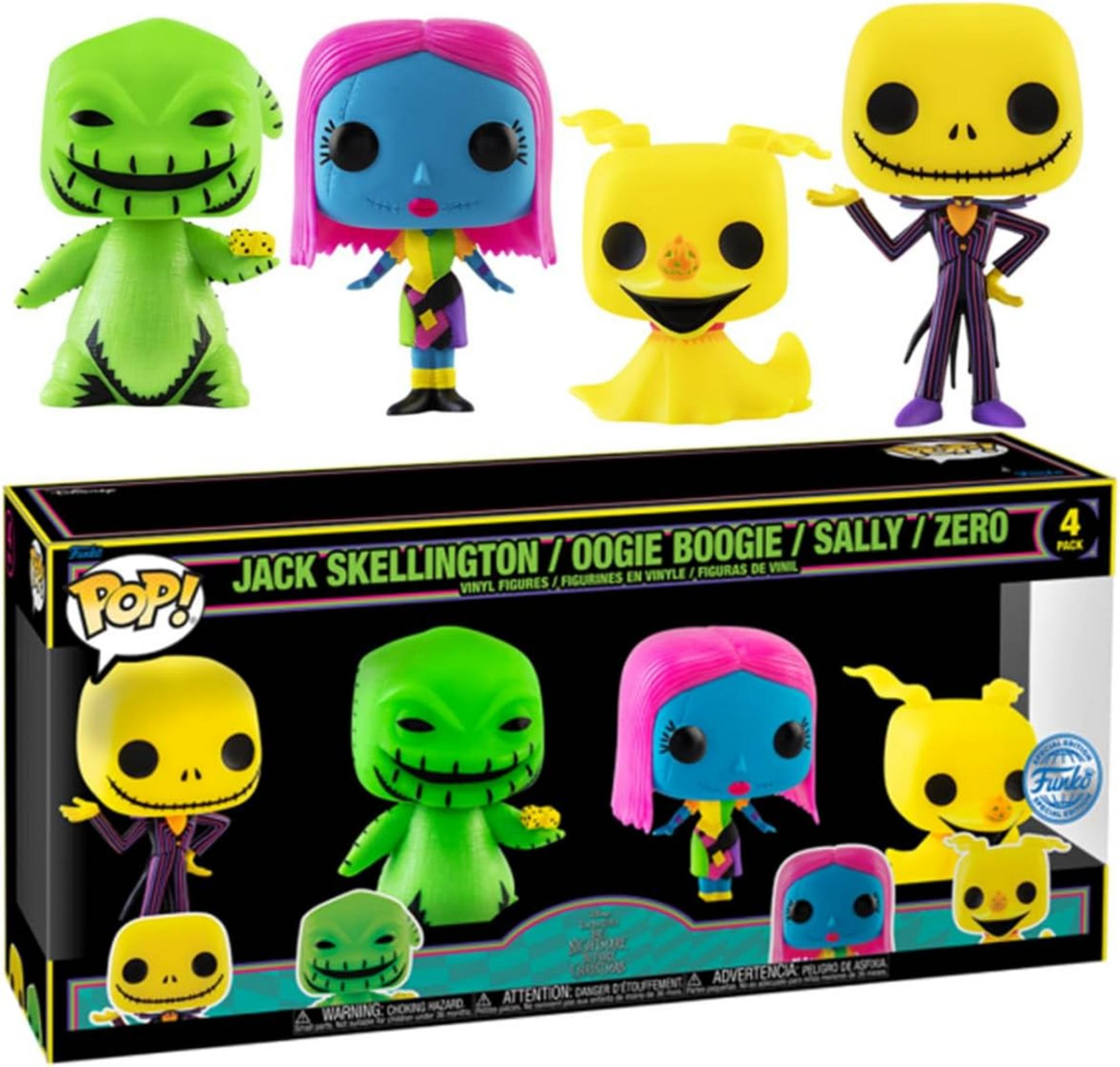 Quattro figure Funko Pop!: Jack, Oogie Boogie, Sally e Zero.