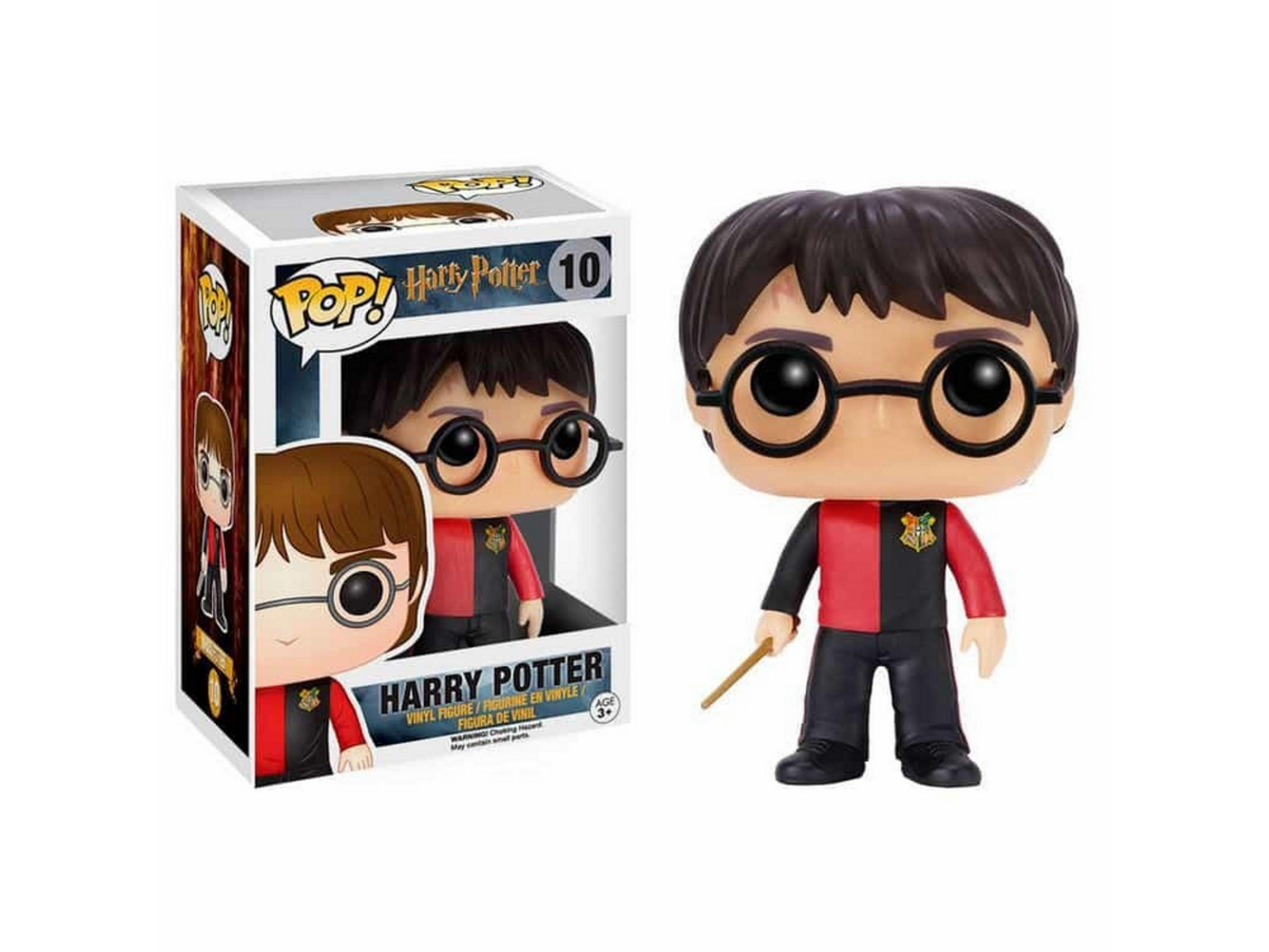 Una figuretta in vinile Funko Pop di Harry Potter con bacchetta e confezione.