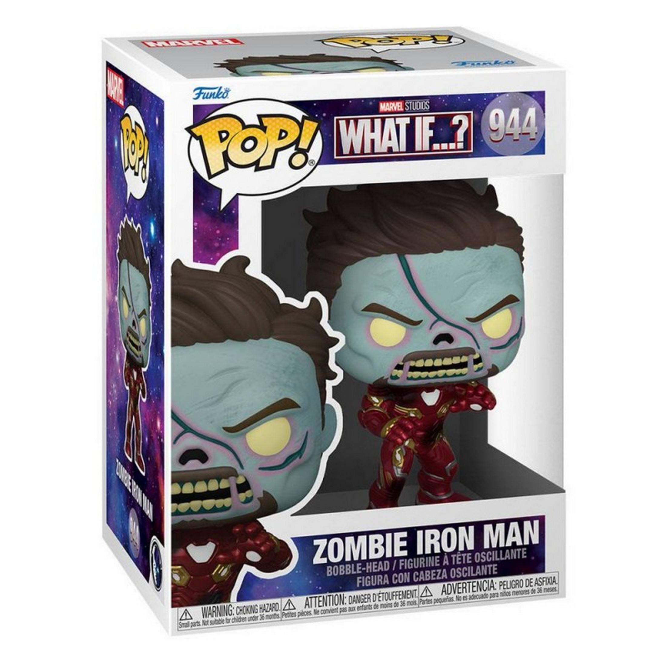 Action figure Funko Pop! di Zombie Iron Man nella sua confezione.